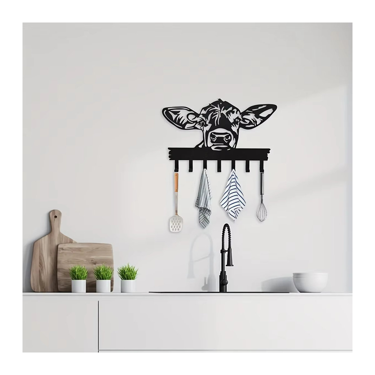 CIFBUY Wandgarderobe in Kuhform mit 7 Haken aus Metall, Schwarz, Dekorativer Kleiderhaken für Kinder und Wohnraum - Bild 3