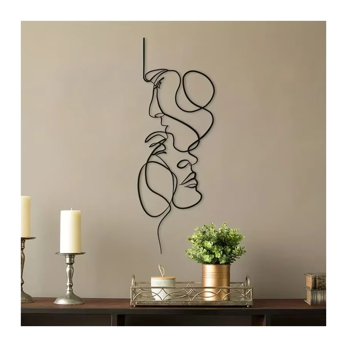 CIFBUY Wandkunst aus Metall Abstrakte Gesichts-Linien Skulptur Schwarz B/H: 50 x 50 cm - Bild 3