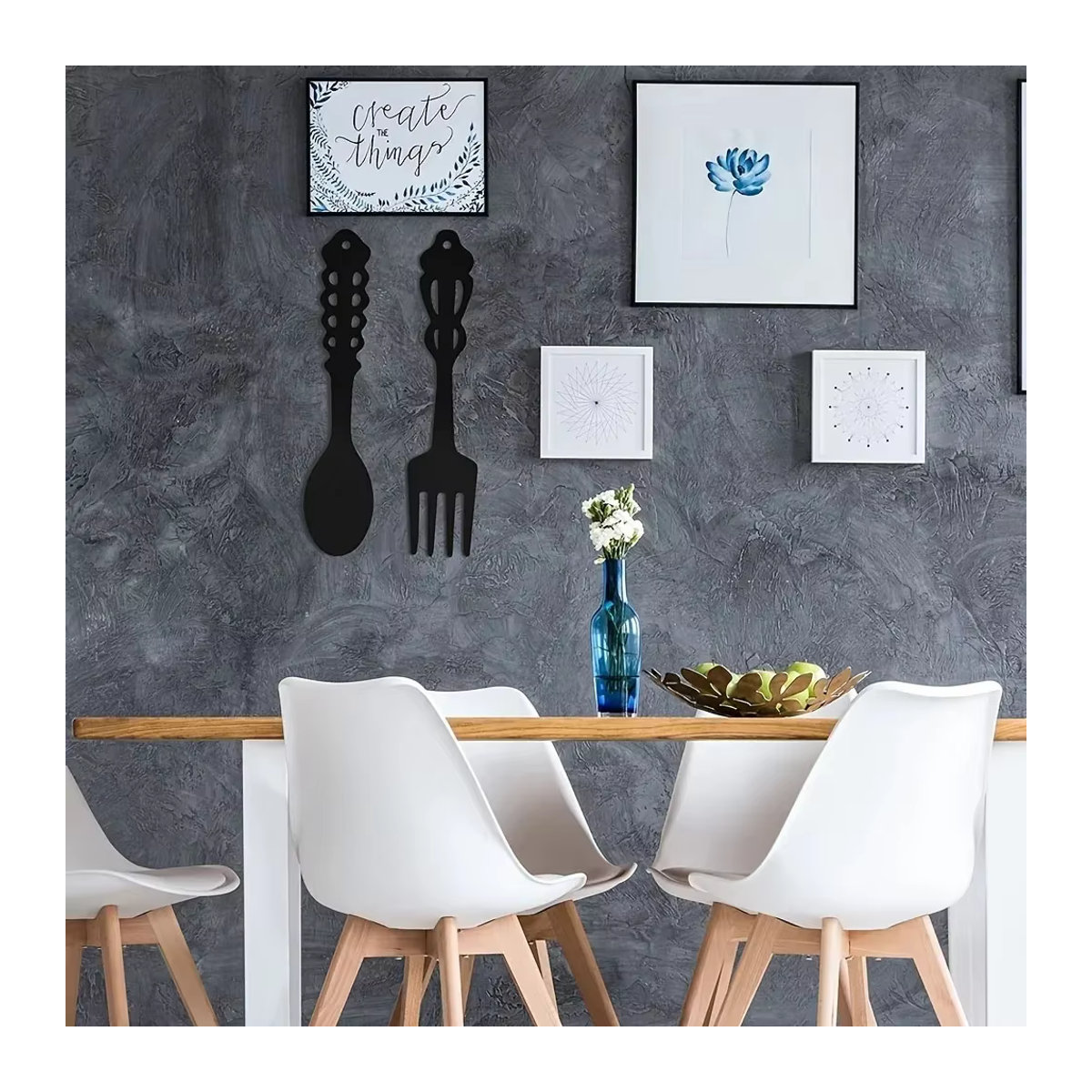 CIFBUY Wandkunst aus Metall im rustikalen Design Set aus 2 schwarzen Gabeln und Löffeln - Bild 3