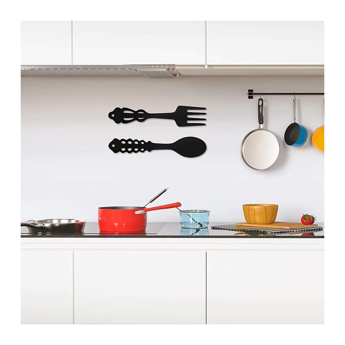 CIFBUY Wandkunst aus Metall im rustikalen Design Set aus 2 schwarzen Gabeln und Löffeln - Bild 4