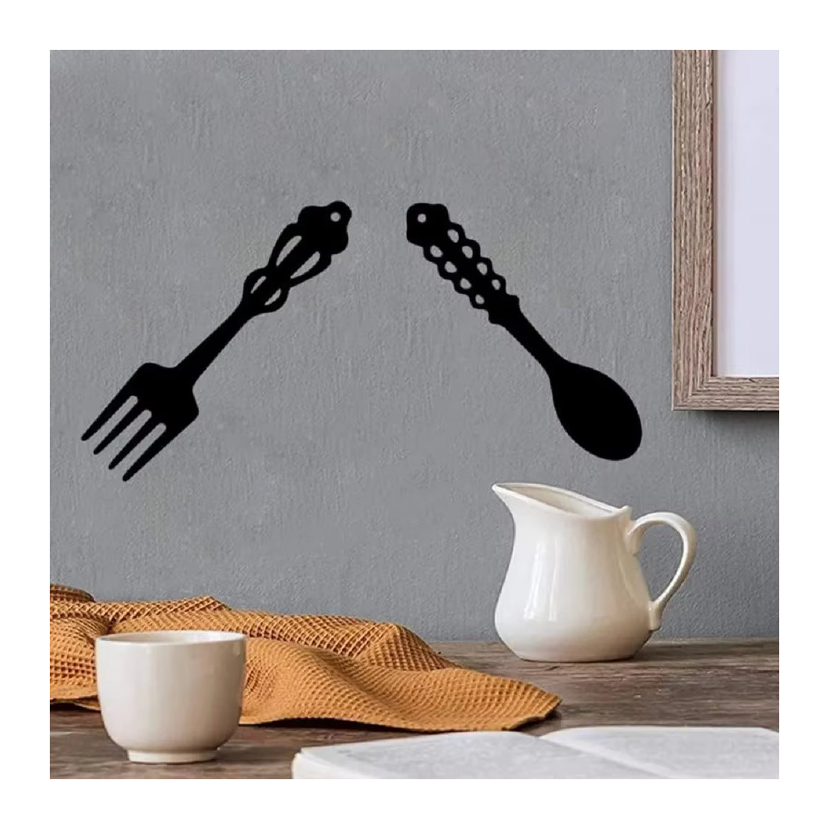 CIFBUY Wandkunst aus Metall im rustikalen Design Set aus 2 schwarzen Gabeln und Löffeln - Bild 5