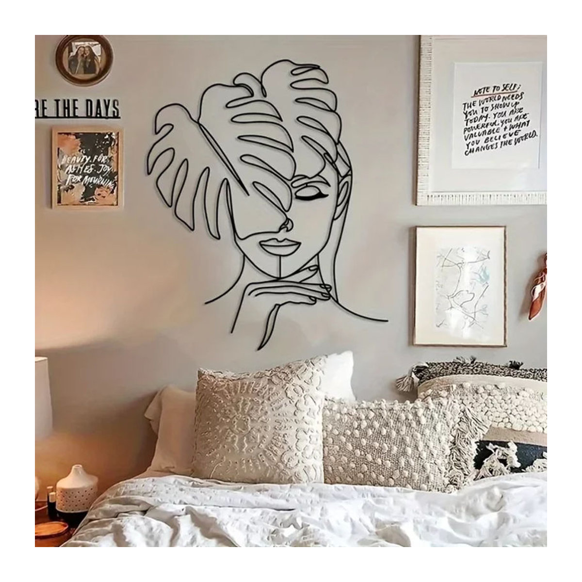 CIFBUY Wandkunst aus Metall in Schwarz mit geometrischen Linien und Blättern im minimalistischen Design - Bild 1