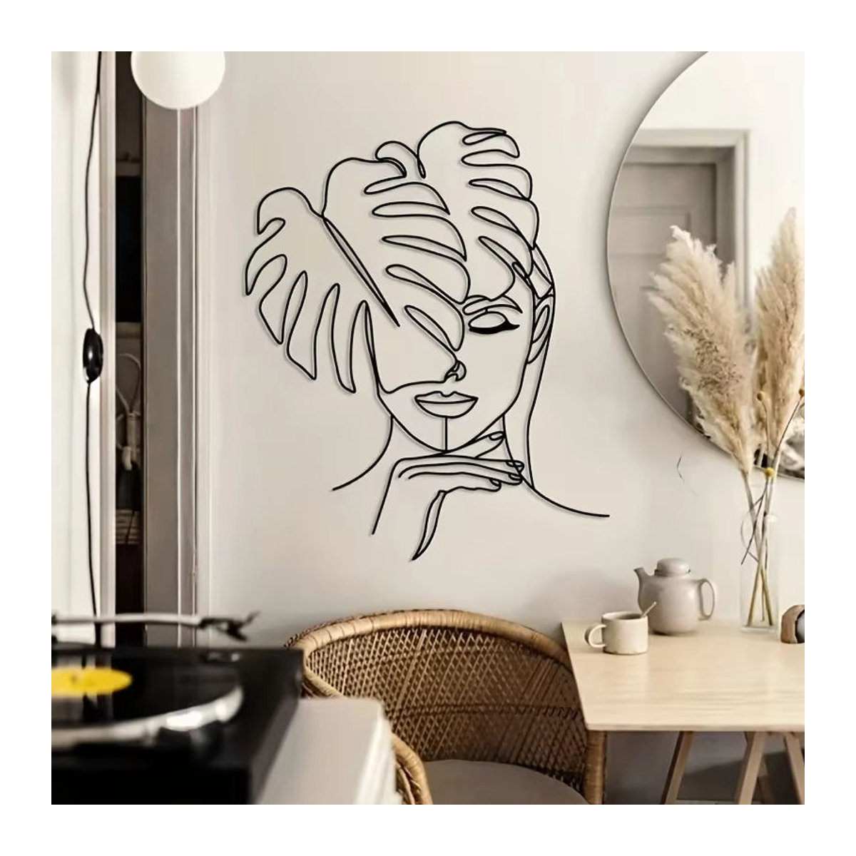 CIFBUY Wandkunst aus Metall in Schwarz mit geometrischen Linien und Blättern im minimalistischen Design - Bild 3