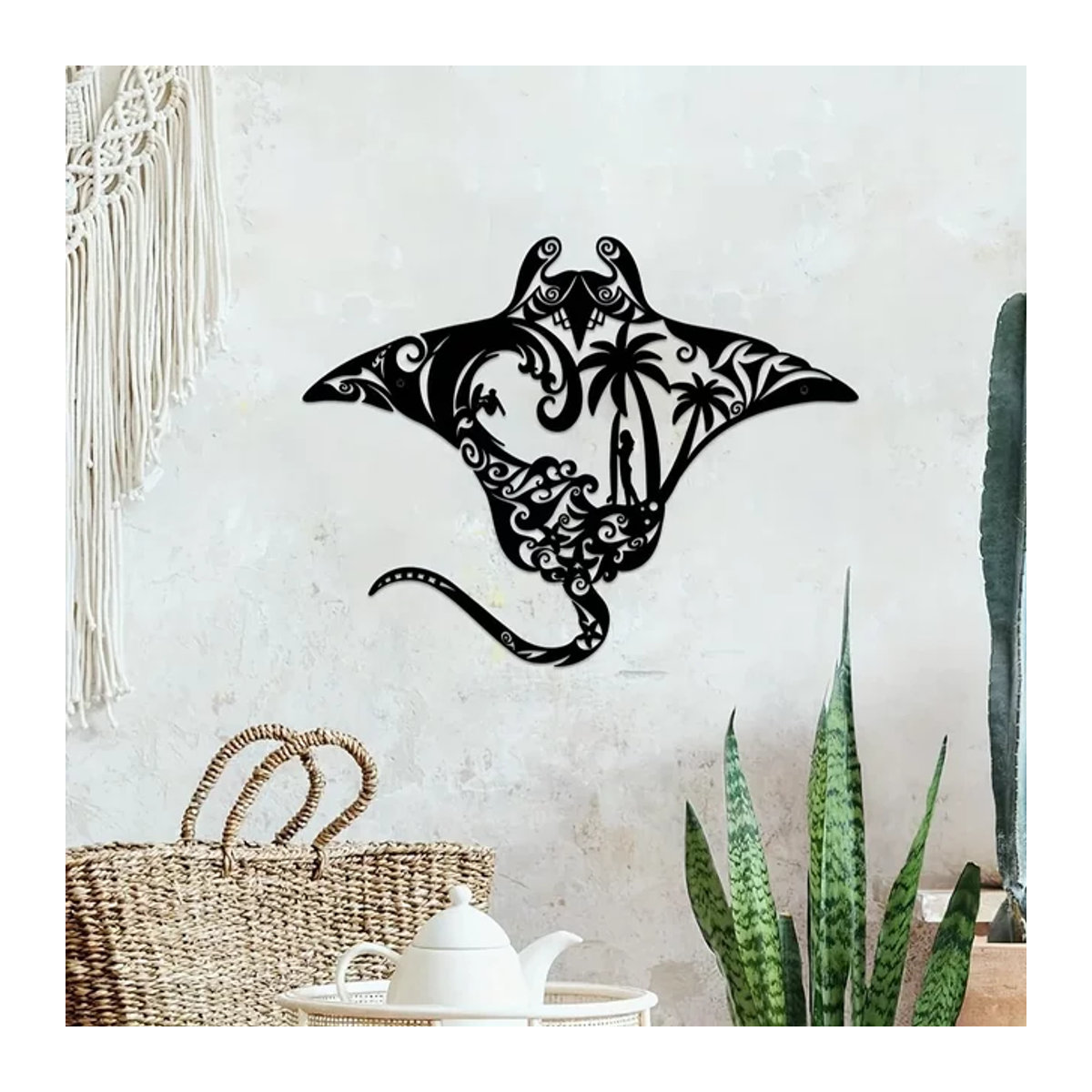 CIFBUY Wandkunst aus Metall Manta Ray mit maritimem Strand-Design in Schwarz - Bild 1
