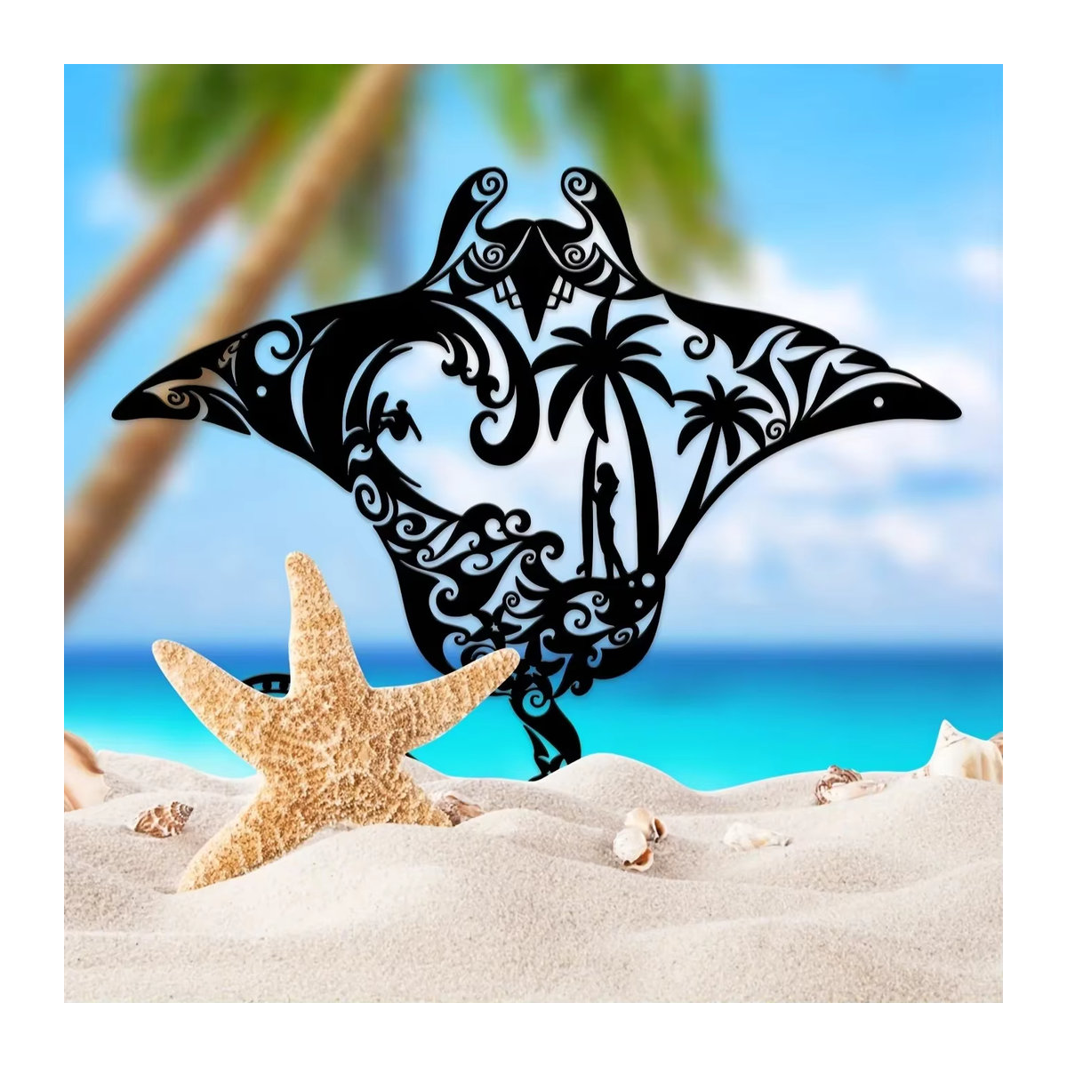 CIFBUY Wandkunst aus Metall Manta Ray mit maritimem Strand-Design in Schwarz - Bild 6