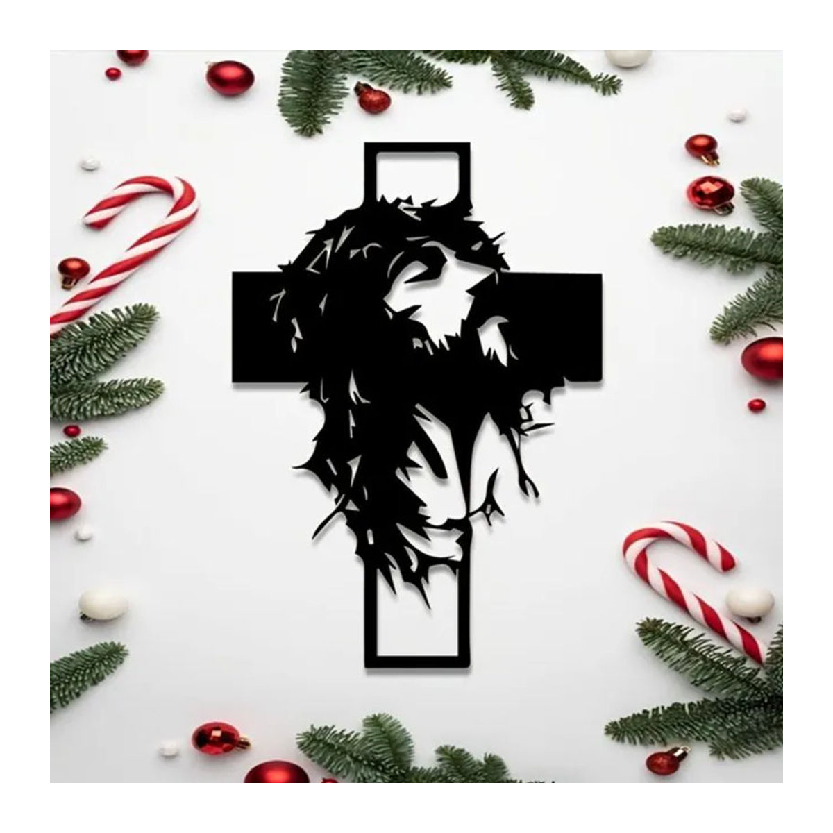 CIFBUY Wandkunst aus Metall mit Jesus Dornenkrone und Kreuz in Schwarz als religiöse Dekoration für Ostern und Weihnachten - Bild 1