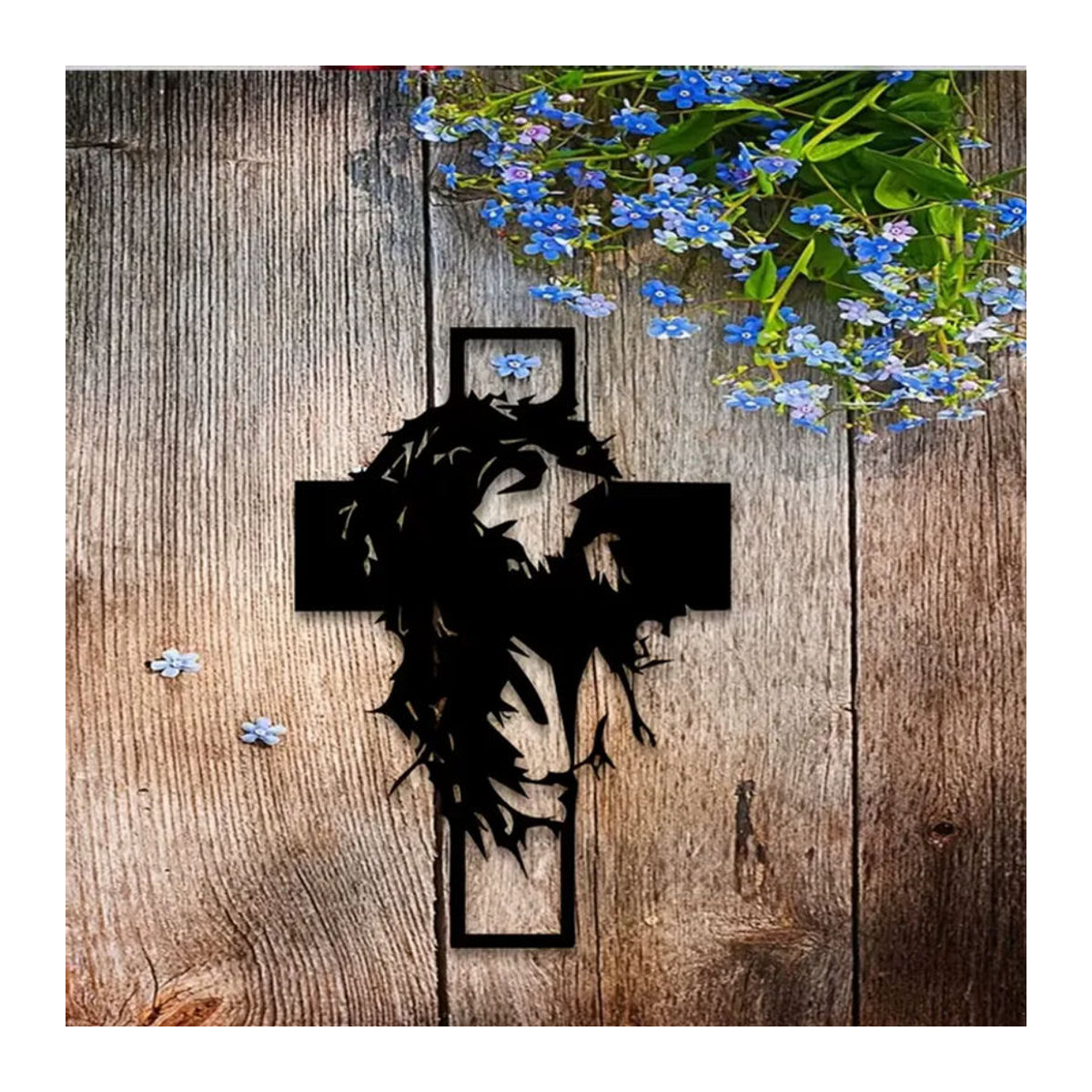 CIFBUY Wandkunst aus Metall mit Jesus Dornenkrone und Kreuz in Schwarz als religiöse Dekoration für Ostern und Weihnachten - Bild 4