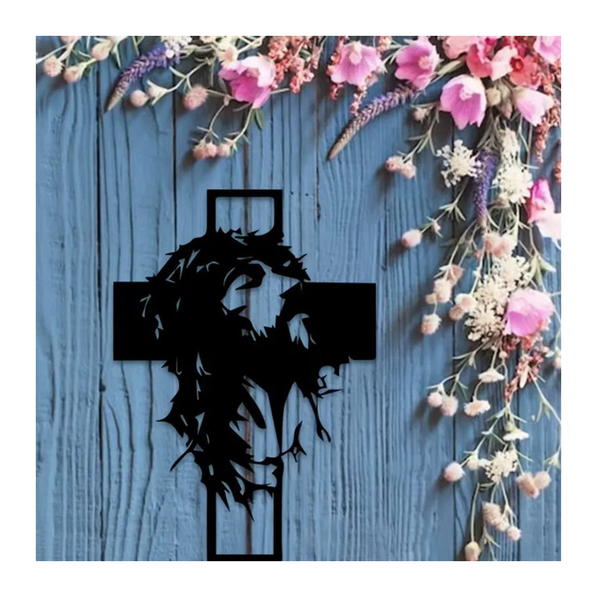 CIFBUY Wandkunst aus Metall mit Jesus Dornenkrone und Kreuz in Schwarz als religiöse Dekoration für Ostern und Weihnachten - Bild 5