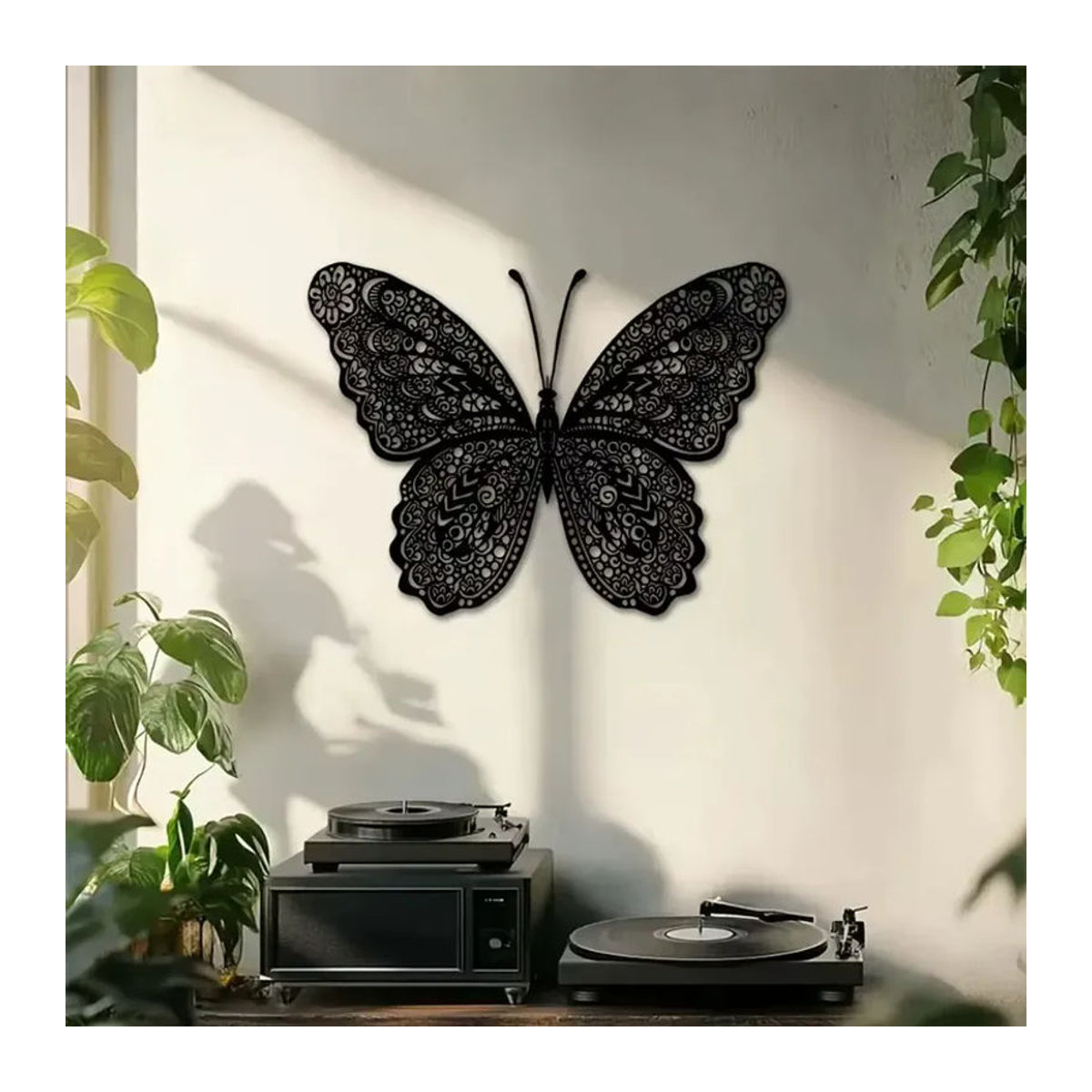 CIFBUY Wandkunst aus Metall mit Schmetterlingen und floralem Design in Schwarz zur Wandmontage - Bild 2