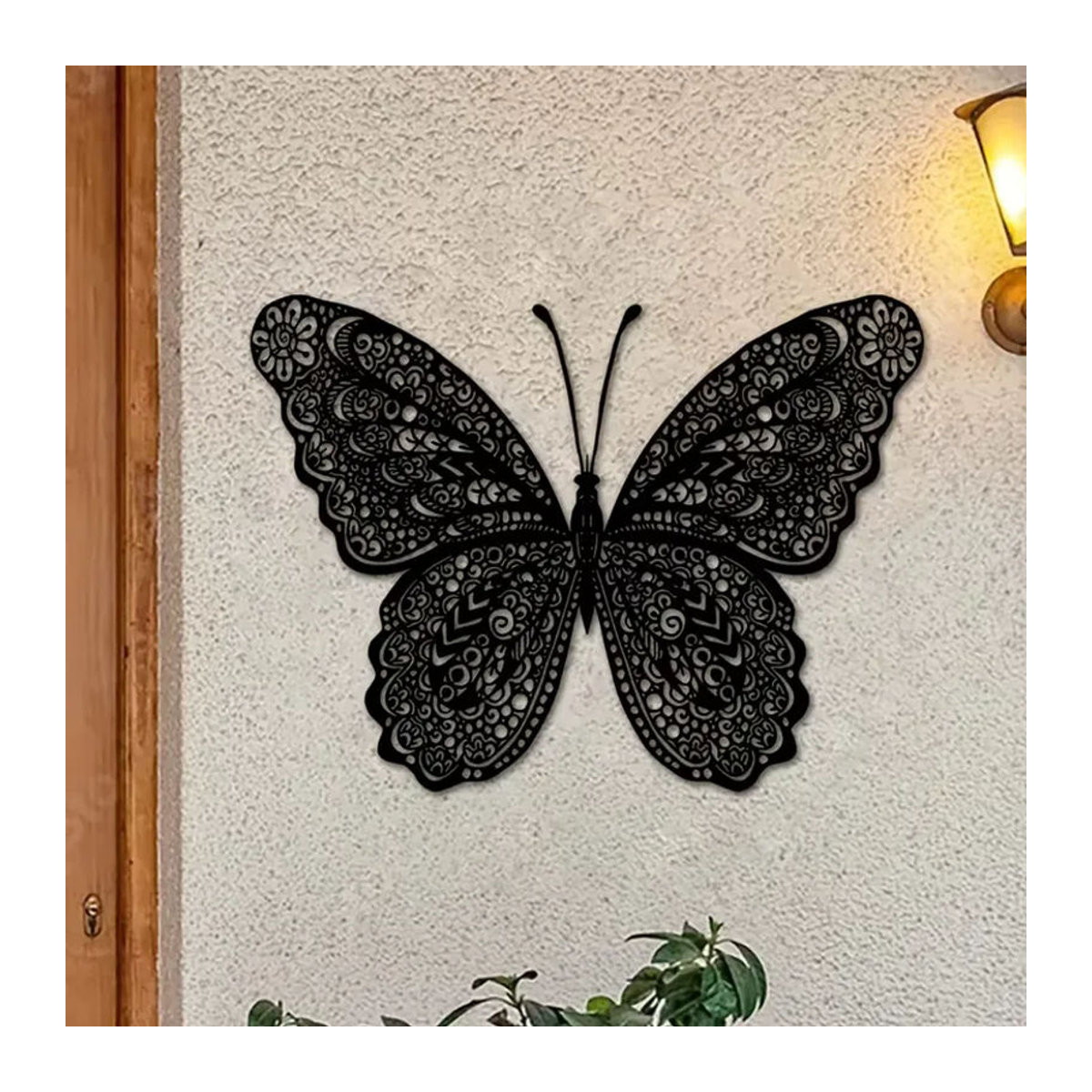 CIFBUY Wandkunst aus Metall mit Schmetterlingen und floralem Design in Schwarz zur Wandmontage - Bild 4