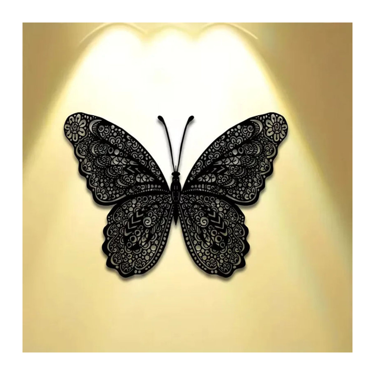 CIFBUY Wandkunst aus Metall mit Schmetterlingen und floralem Design in Schwarz zur Wandmontage - Bild 5