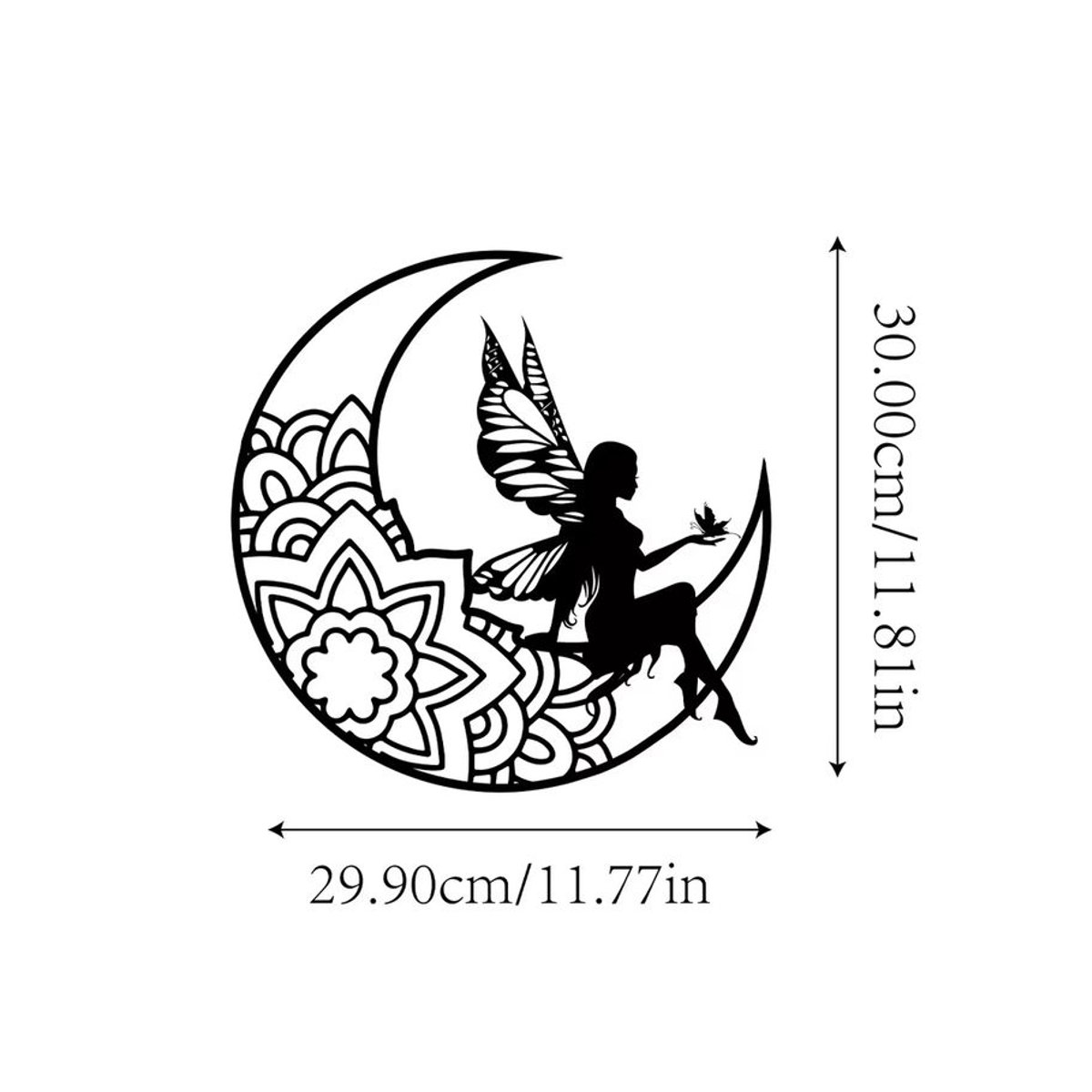 CIFBUY Wandkunst aus Metall Mond und Fee als 3D Silhouette in Schwarz für dein Zuhause und Outdoor-Dekoration im Bohemian-Stil - Bild 3