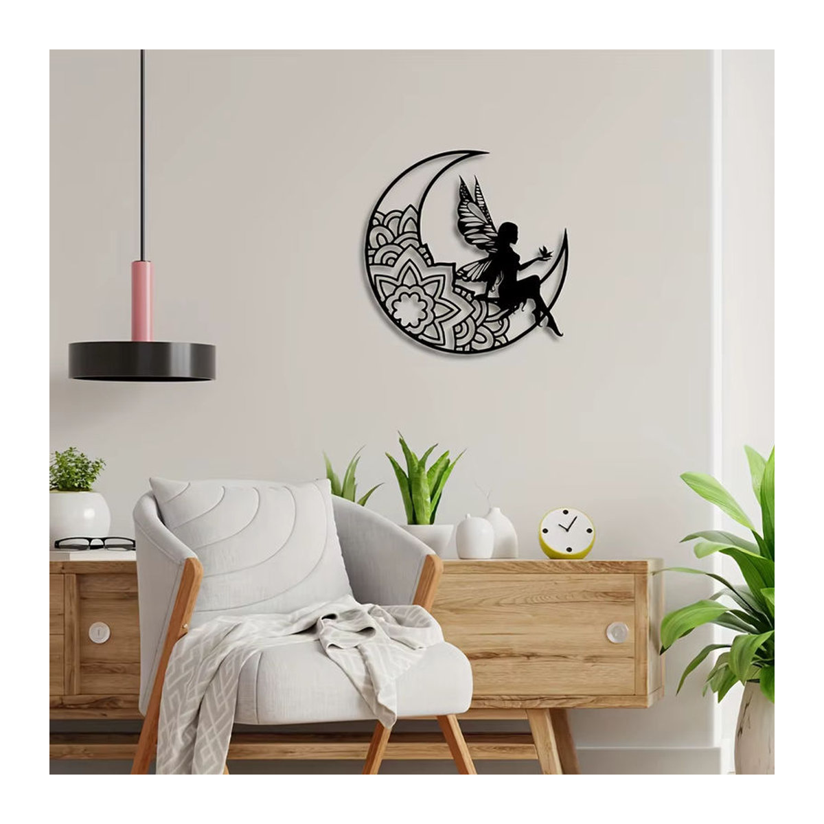 CIFBUY Wandkunst aus Metall Mond und Fee als 3D Silhouette in Schwarz für dein Zuhause und Outdoor-Dekoration im Bohemian-Stil - Bild 5