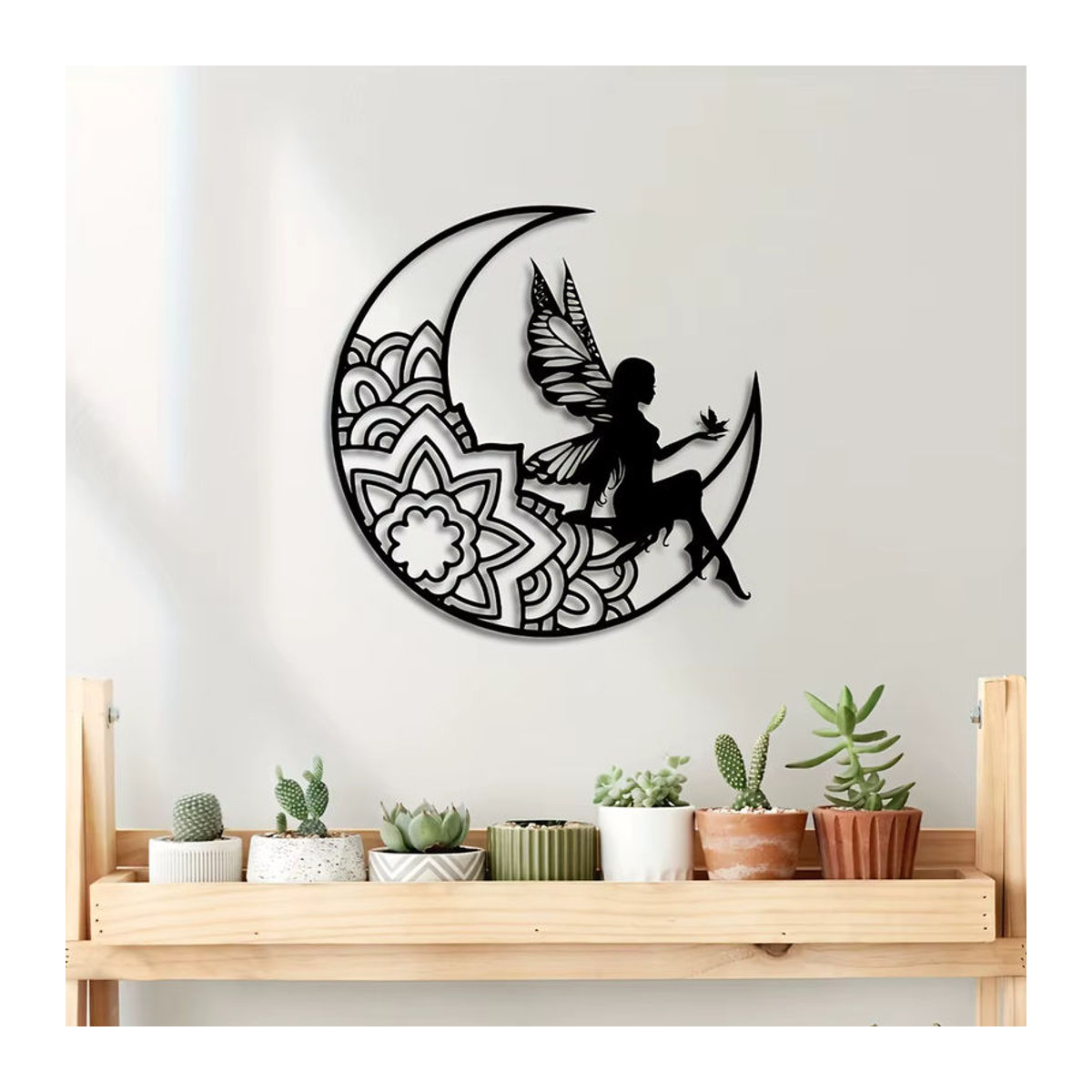 CIFBUY Wandkunst aus Metall Mond und Fee als 3D Silhouette in Schwarz für dein Zuhause und Outdoor-Dekoration im Bohemian-Stil - Bild 6