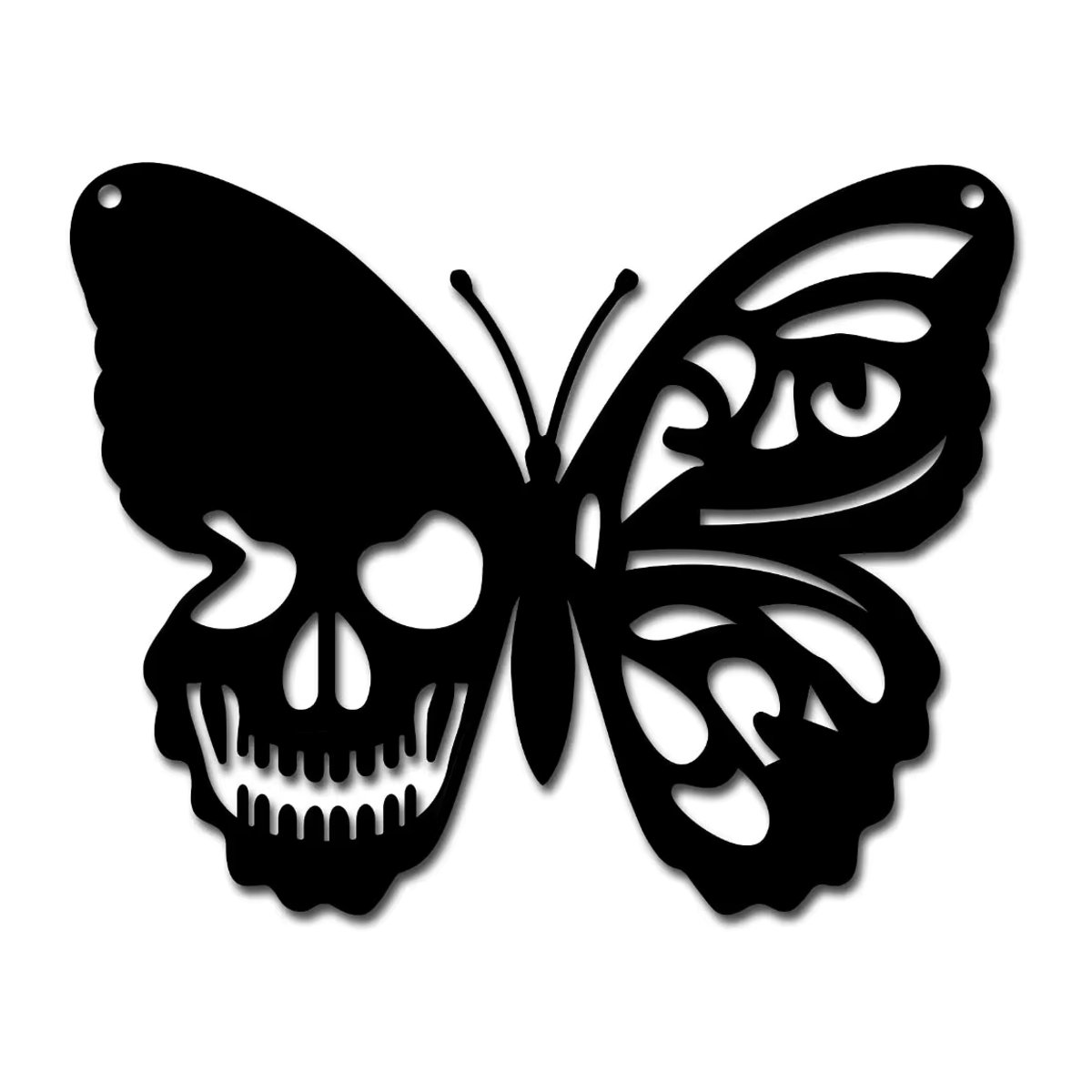 CIFBUY Wandkunst aus Metall Schädel und Schmetterling in Schwarz als Wandbehang und Ornament für Halloween - Bild 3