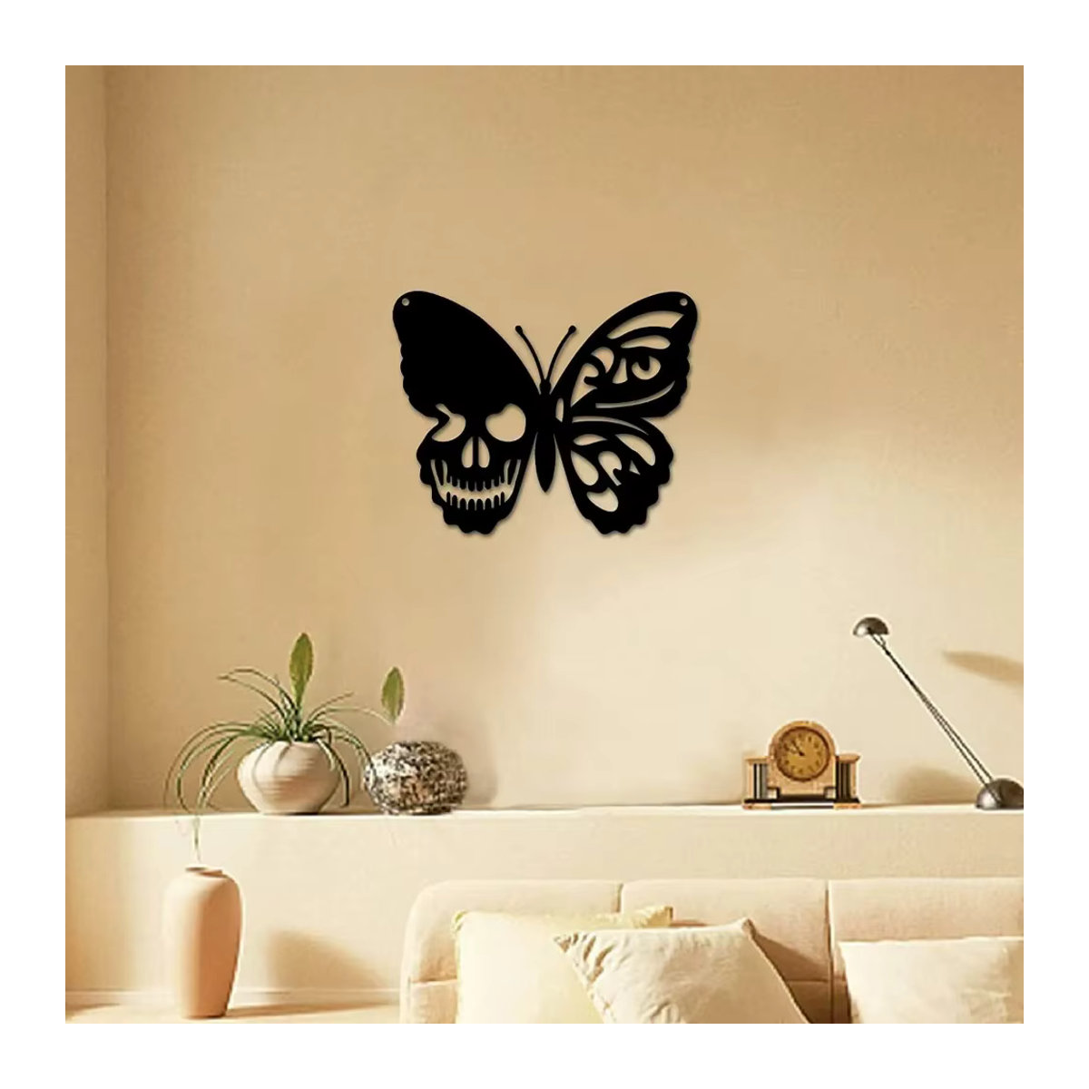 CIFBUY Wandkunst aus Metall Schädel und Schmetterling in Schwarz als Wandbehang und Ornament für Halloween - Bild 4