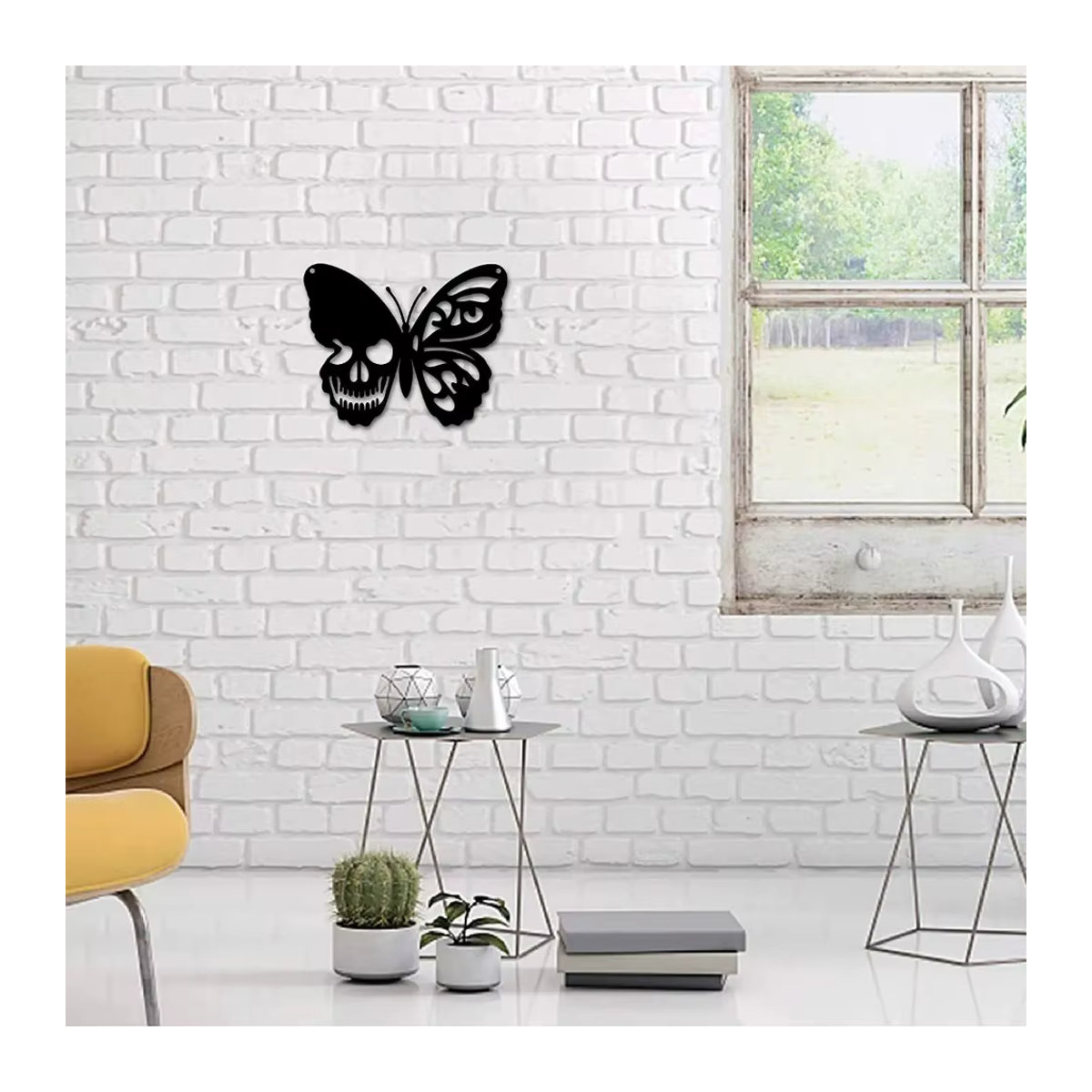 CIFBUY Wandkunst aus Metall Schädel und Schmetterling in Schwarz als Wandbehang und Ornament für Halloween - Bild 5