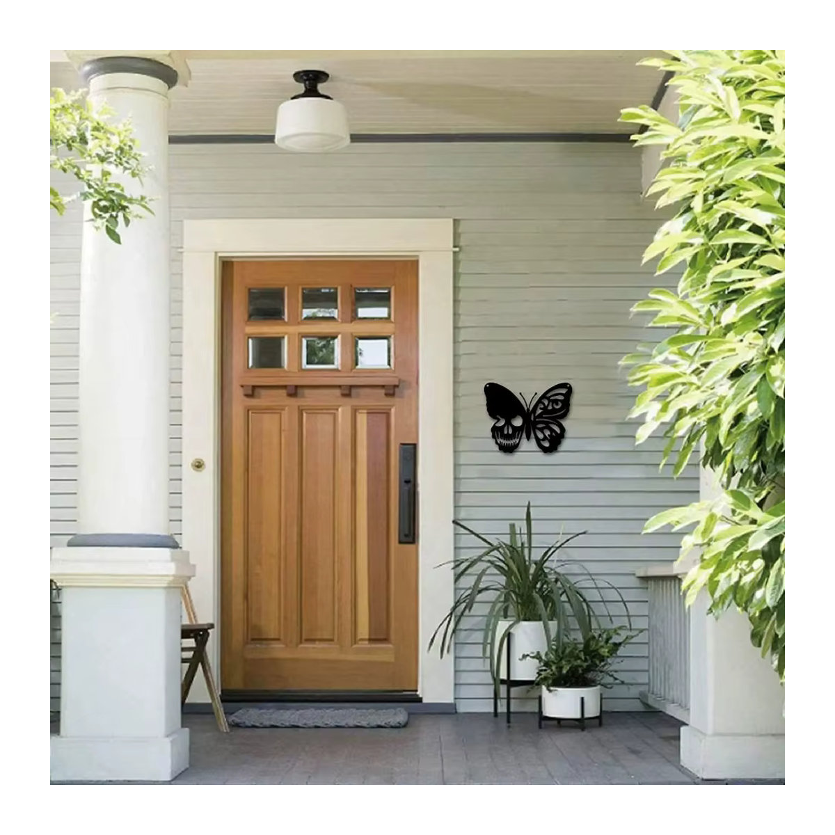 CIFBUY Wandkunst aus Metall Schädel und Schmetterling in Schwarz als Wandbehang und Ornament für Halloween - Bild 6