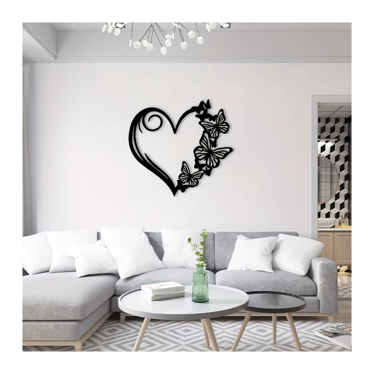 CIFBUY Wandkunst aus Metall Schmetterling und Herz in Schwarz für Garten und Terrasse - Bild 2