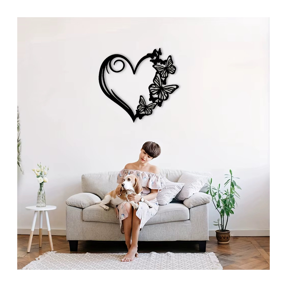 CIFBUY Wandkunst aus Metall Schmetterling und Herz in Schwarz für Garten und Terrasse - Bild 4