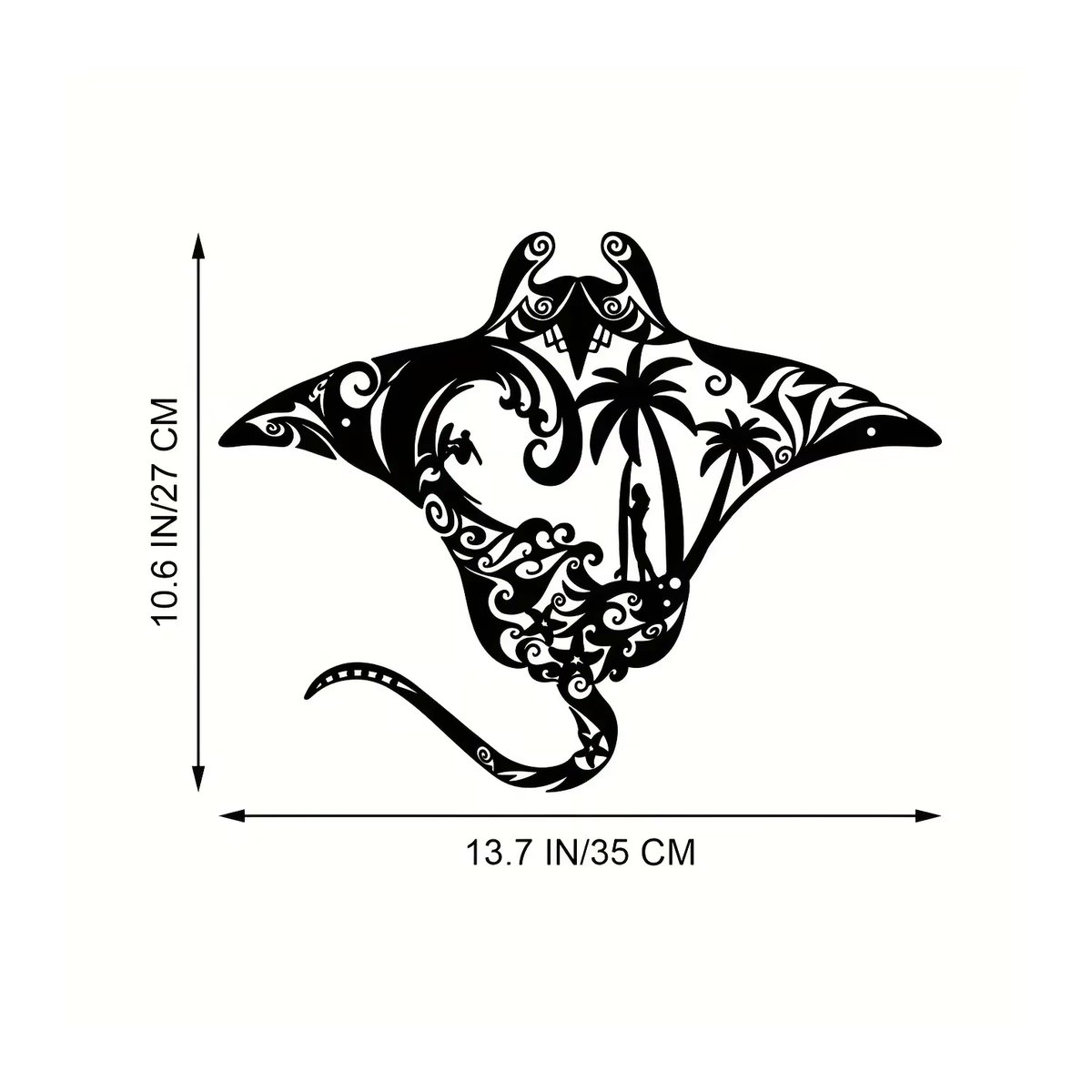 CIFBUY Wandkunst Manta-Ray aus Metall in Schwarz, Maritimes Wanddekor mit Wellen und Surfbrett im abstrakten Design - Bild 3
