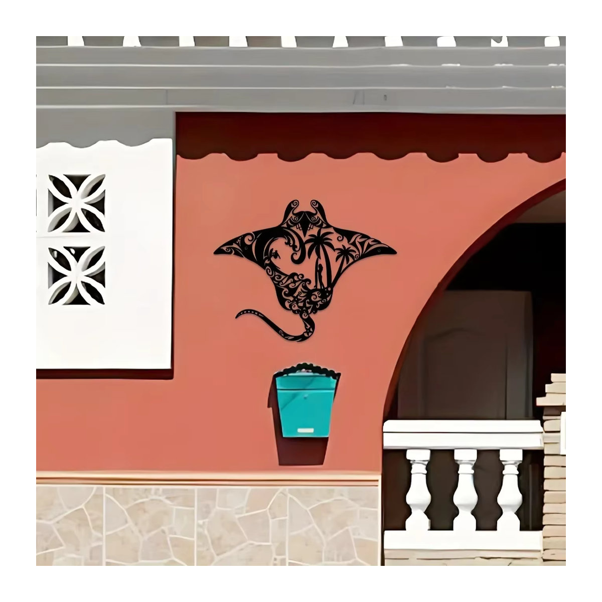 CIFBUY Wandkunst Manta-Ray aus Metall in Schwarz, Maritimes Wanddekor mit Wellen und Surfbrett im abstrakten Design - Bild 5