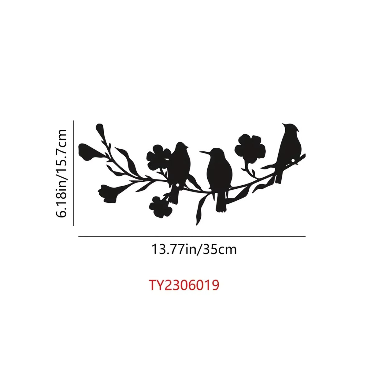 CIFBUY Wandkunst Metall-Vogel Skulptur mit Zweigen und Blumen in Schwarz für Haus und Garten - Bild 2