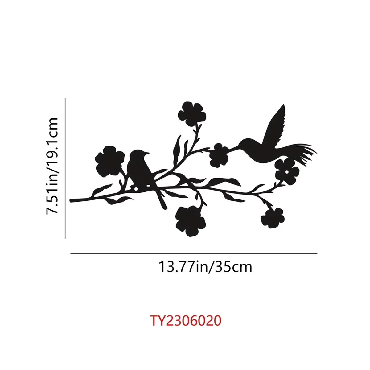 CIFBUY Wandkunst Metall-Vogel Skulptur mit Zweigen und Blumen in Schwarz für Haus und Garten - Bild 3