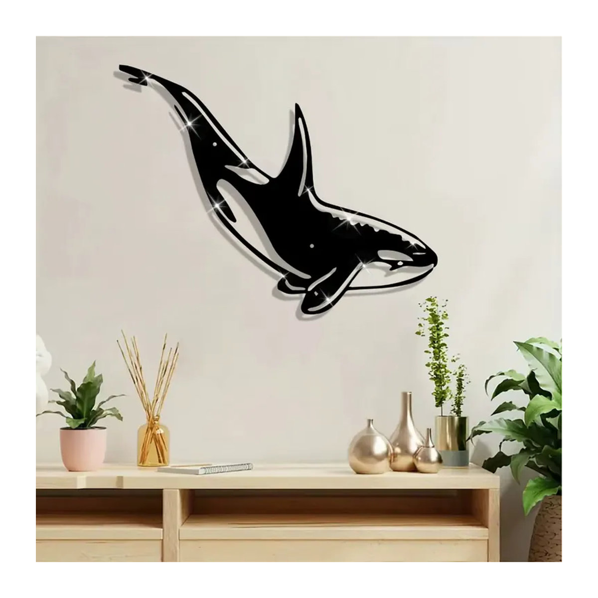 CIFBUY Wandkunst Orca-Skulptur aus Metall in Schwarz, minimalistisches Design für Innen- und Außenbereich - Bild 2