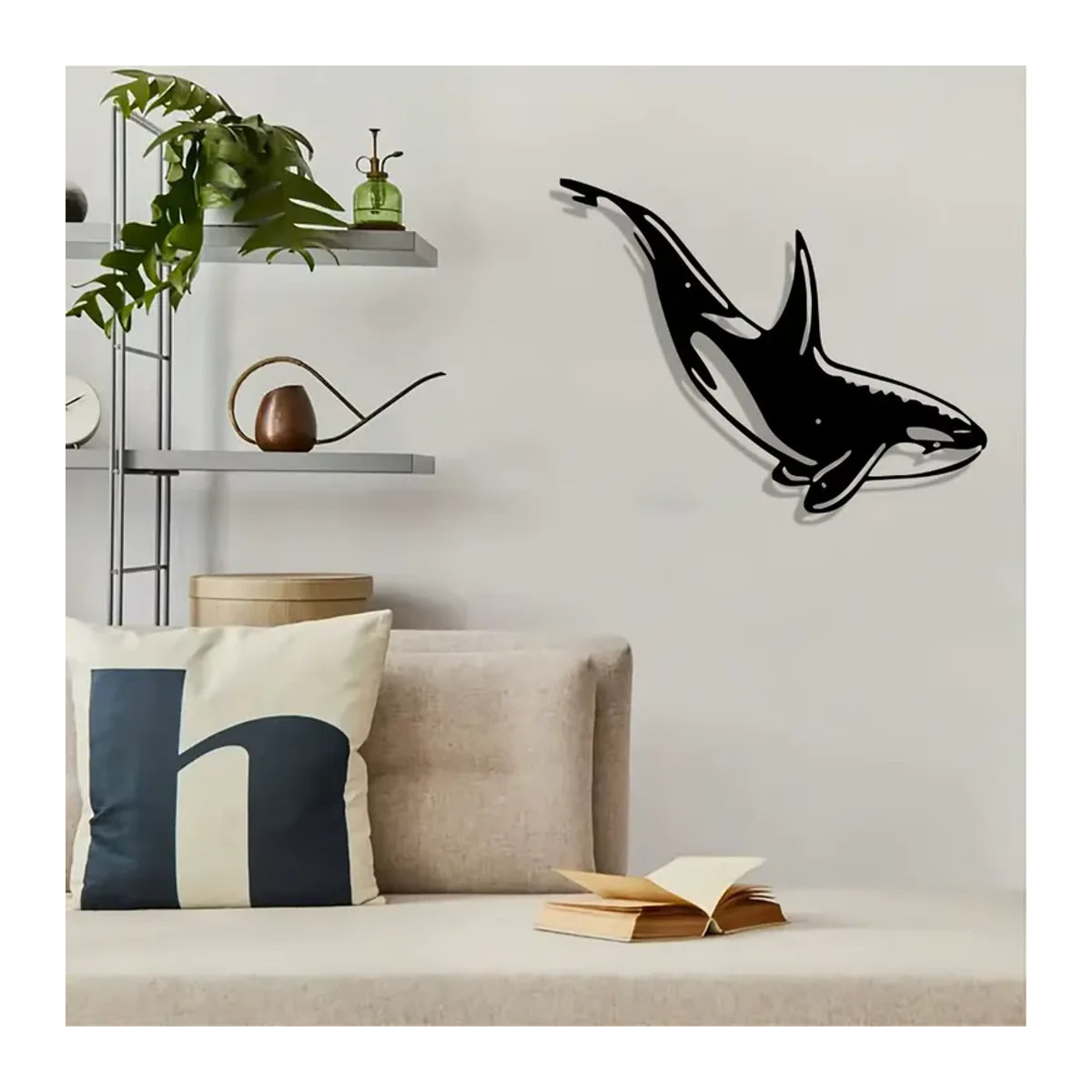 CIFBUY Wandkunst Orca-Skulptur aus Metall in Schwarz, minimalistisches Design für Innen- und Außenbereich - Bild 5