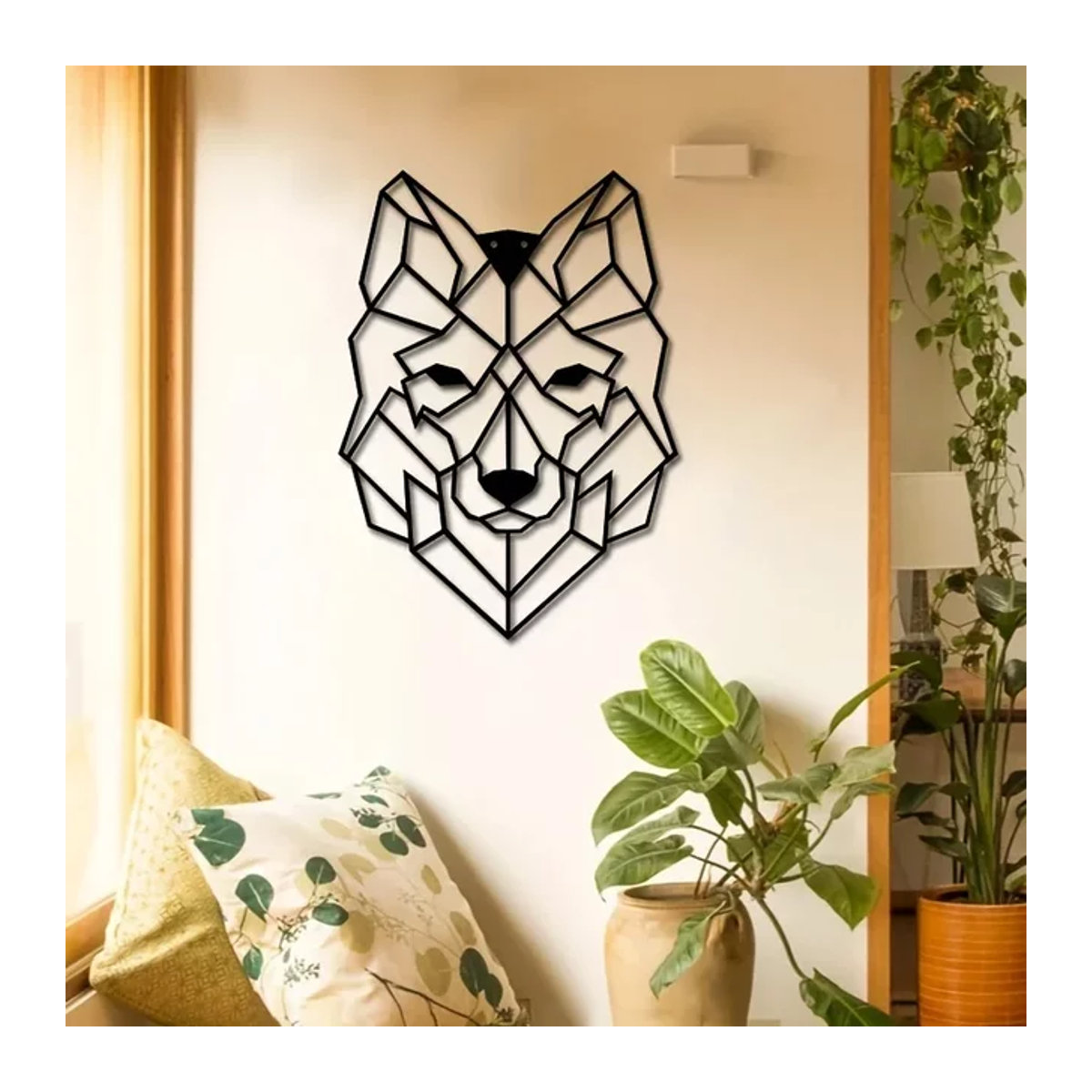CIFBUY Wolfskopf Wandkunst aus Metall in Schwarz, geometrische Eisen-Silhouette als moderne Wanddekoration für Wohnzimmer und Büro - Bild 1