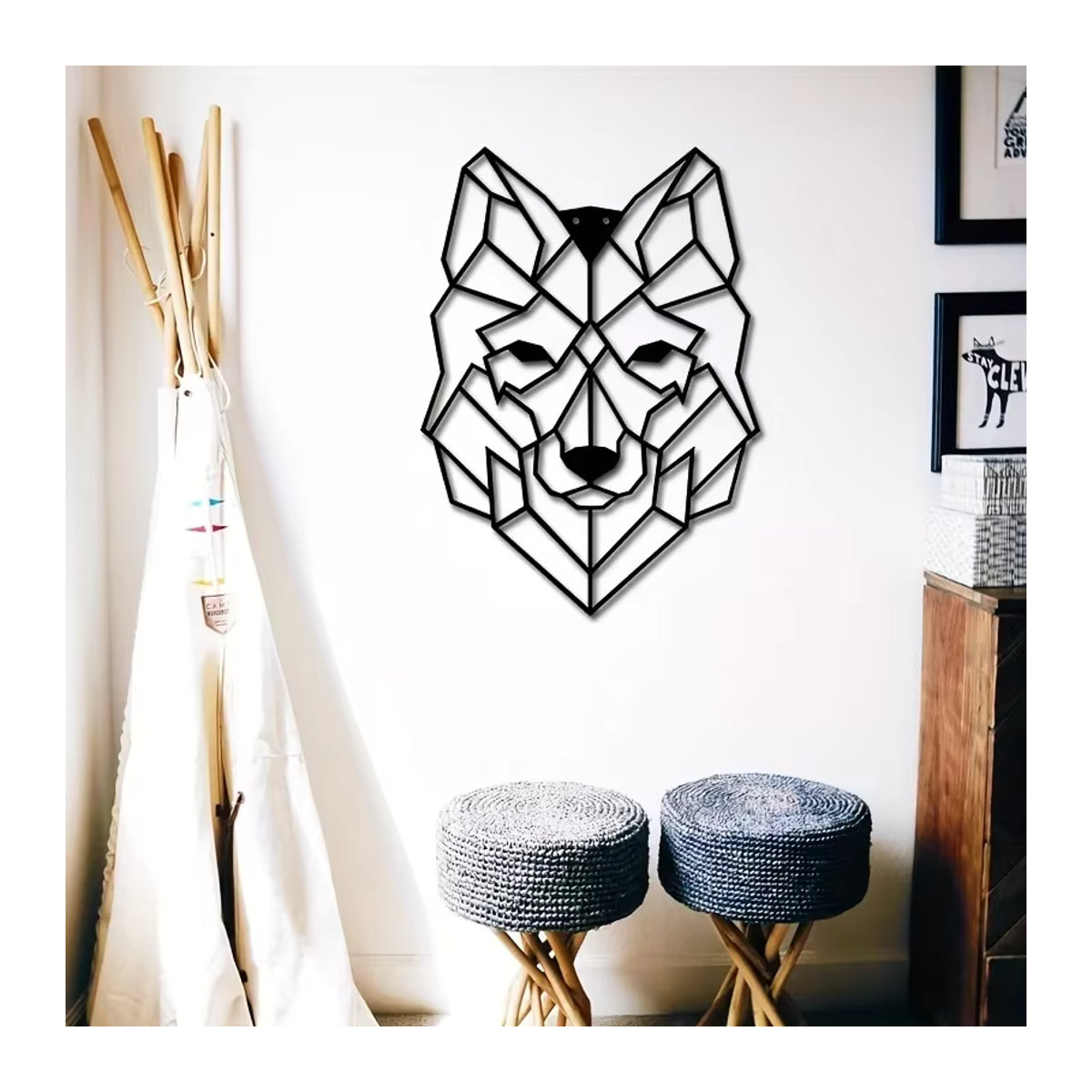 CIFBUY Wolfskopf Wandkunst aus Metall in Schwarz, geometrische Eisen-Silhouette als moderne Wanddekoration für Wohnzimmer und Büro - Bild 2