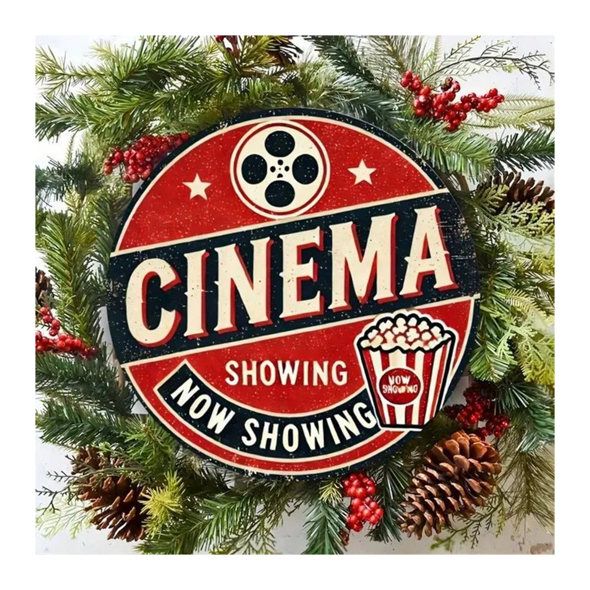 CINEHUB Retro-Filmschild aus Metall in Rot, Vintage Wandkunst mit Typografie, B/B/B: 20,3 x 20,3 x 20,3 cm - Bild 1
