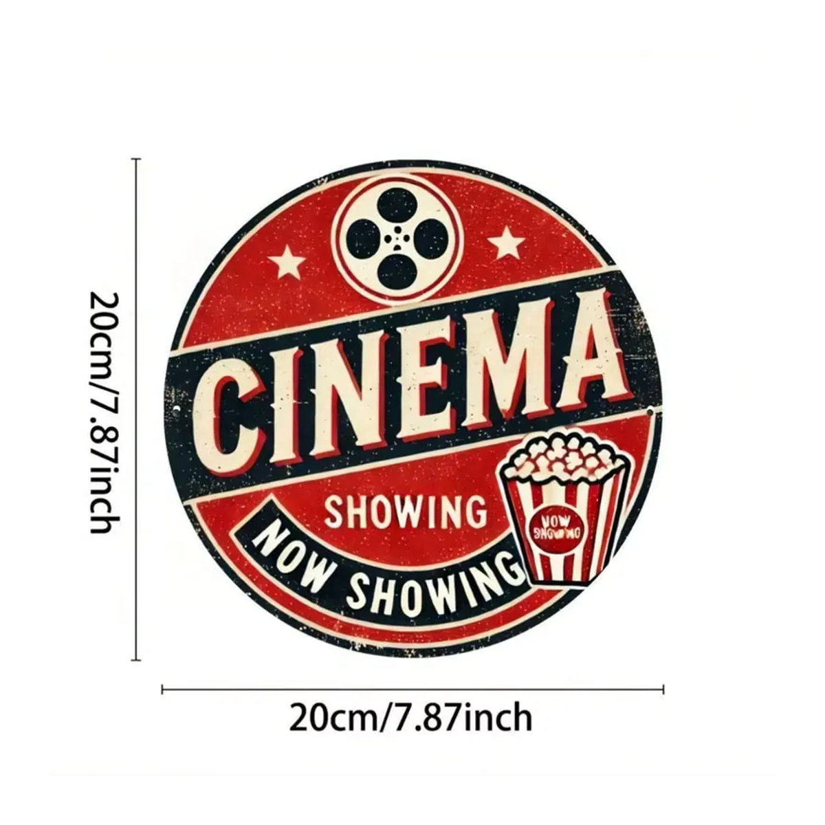 CINEHUB Retro-Filmschild aus Metall in Rot, Vintage Wandkunst mit Typografie, B/B/B: 20,3 x 20,3 x 20,3 cm - Bild 2