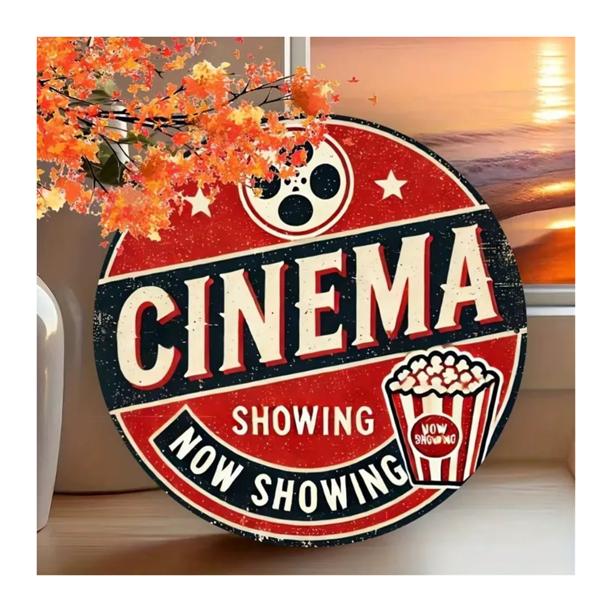 CINEHUB Retro-Filmschild aus Metall in Rot, Vintage Wandkunst mit Typografie, B/B/B: 20,3 x 20,3 x 20,3 cm - Bild 3