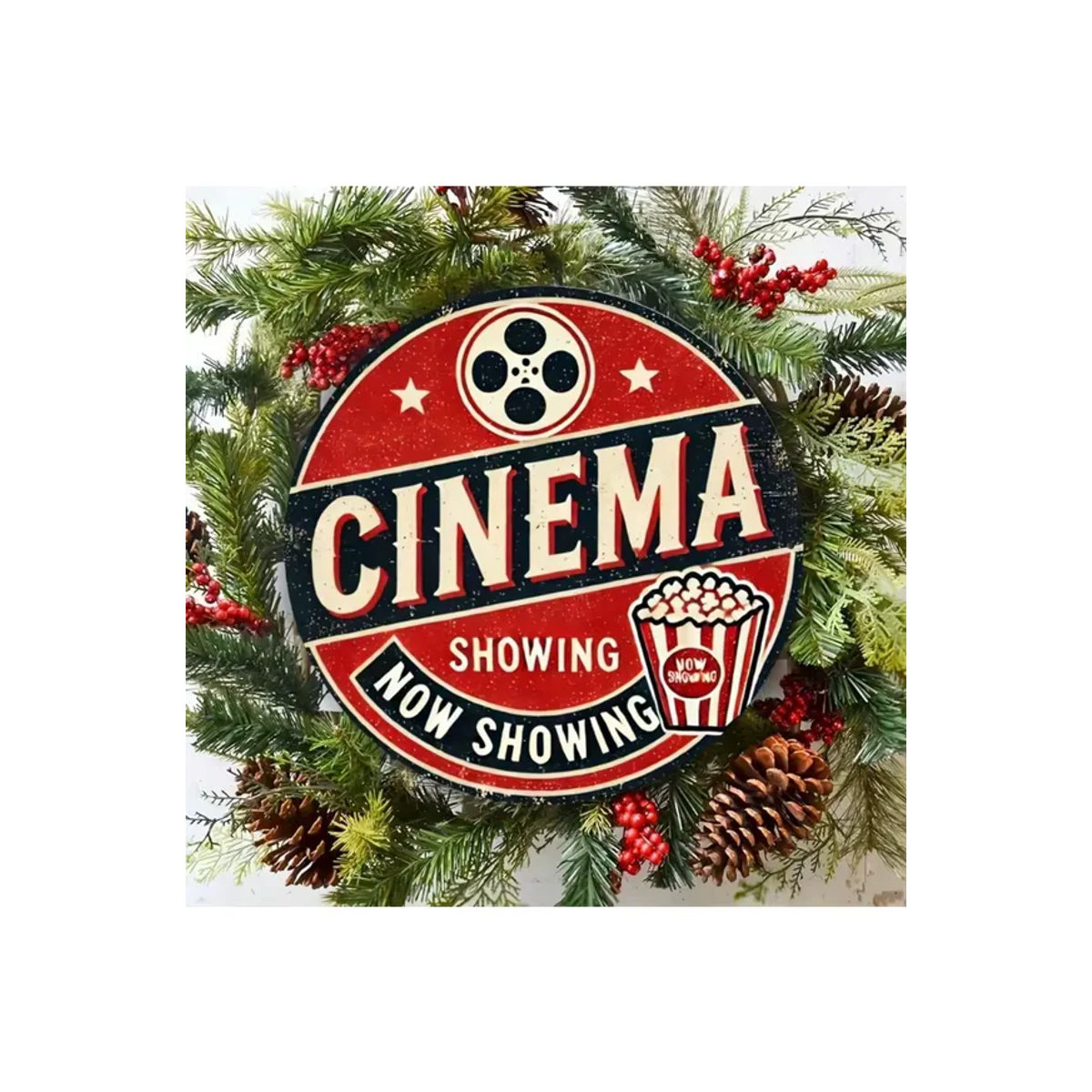 CINEHUB Retro-Filmschild aus Metall in Rot, Vintage Wandkunst mit Typografie, B/B/B: 20,3 x 20,3 x 20,3 cm - Bild 4