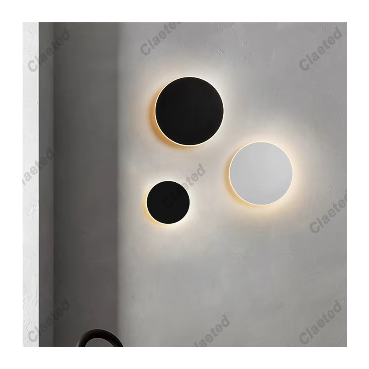 Claeted LED Wandlampe Sonnenfinsternis Design mit Touch-Schalter, Durchmesser: 20 cm, Schwarz/Weiß - Bild 1