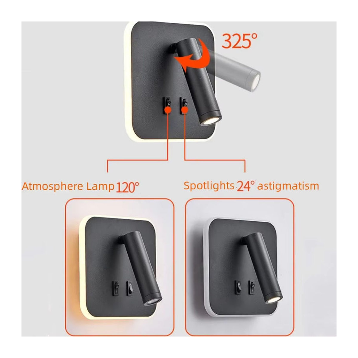 Claeted Moderne LED Wandleuchte Schwarz mit verstellbarem Winkel für Schlafzimmer und Nachttisch 10W - Bild 3