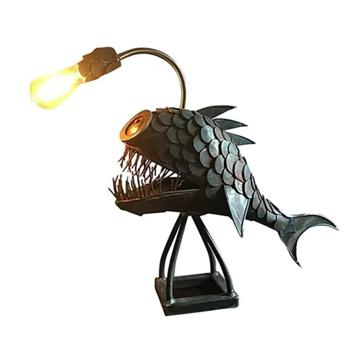 Claeted Retro-Tischlampe Anglerfisch aus Metall in Schwarz mit flexiblem Lampenkopf - Bild 4