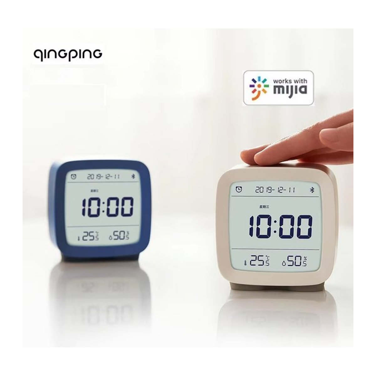 Cleargrass Qingping Smart-Wecker mit LCD-Bildschirm, Temperatur- und Luftfeuchtigkeitsanzeige sowie einstellbarem Nachtlicht in Weiß oder Blau - Bild 1