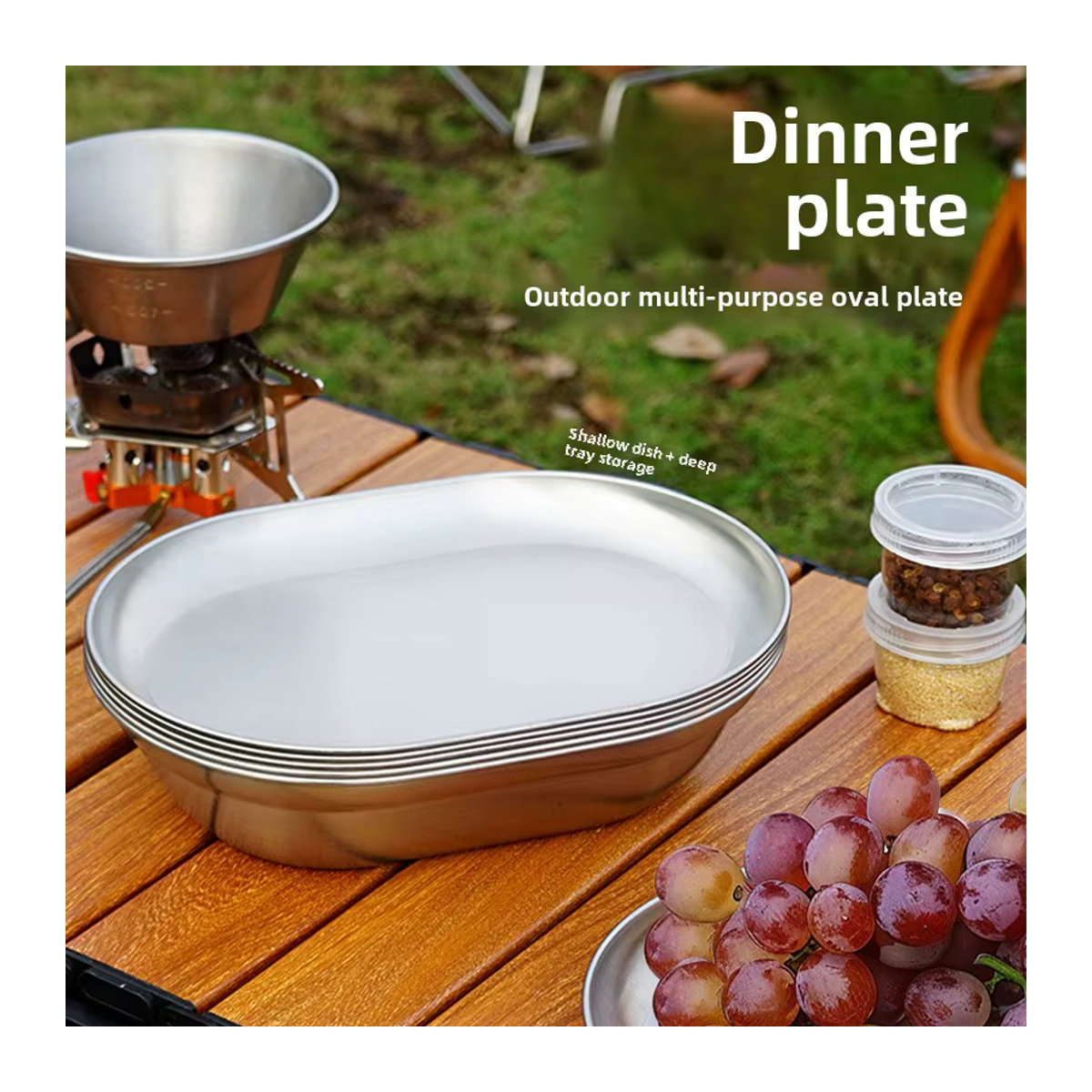 CLS&NOBANA Outdoor Set aus 304 Edelstahl mit Suppenbecken und flacher Platte für Camping und Haushalt - Bild 3
