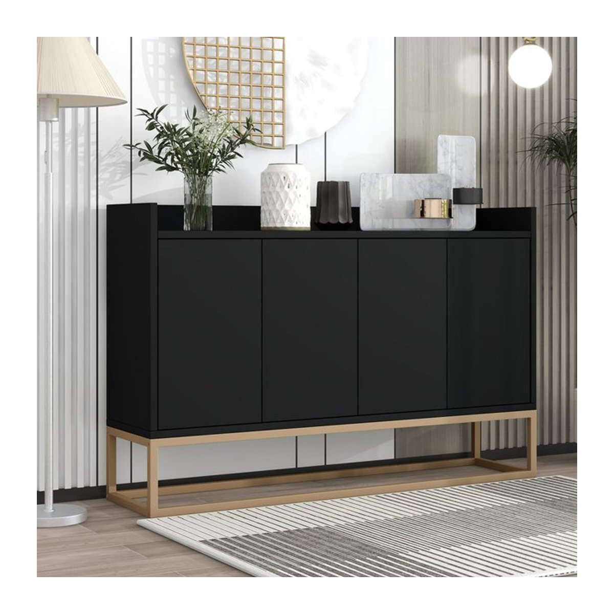 Comanlai Modernes Sideboard in Schwarz aus Metall im minimalistischen Stil mit 4 Türen - Bild 1