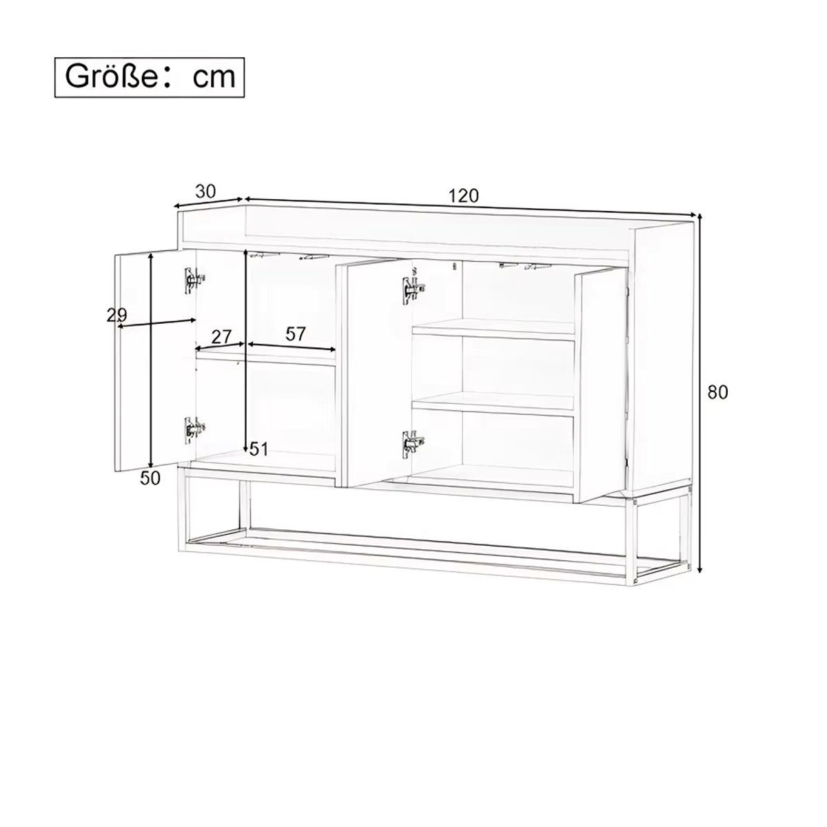 Comanlai Modernes Sideboard in Schwarz aus Metall im minimalistischen Stil mit 4 Türen - Bild 2