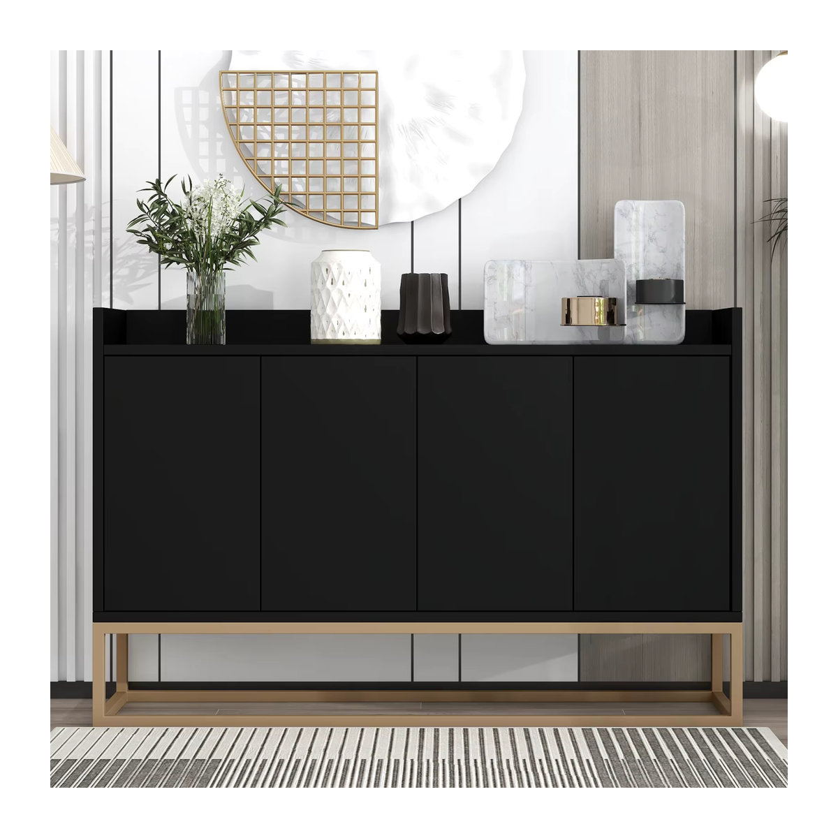 Comanlai Modernes Sideboard in Schwarz aus Metall im minimalistischen Stil mit 4 Türen - Bild 3