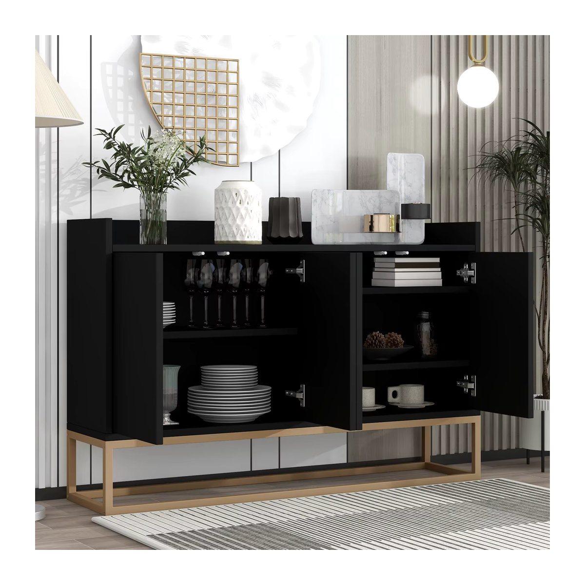 Comanlai Modernes Sideboard in Schwarz aus Metall im minimalistischen Stil mit 4 Türen - Bild 4