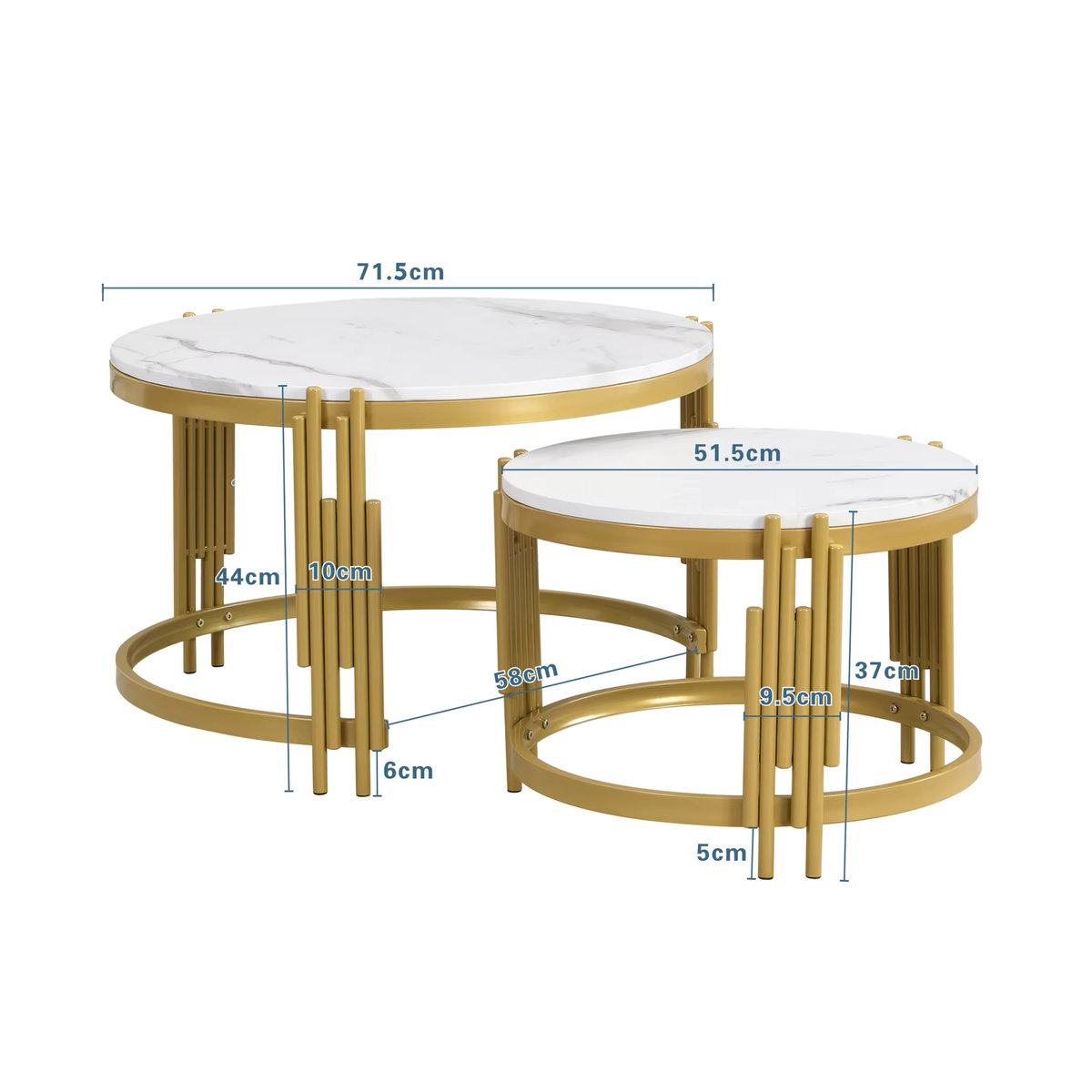 Comanlai Modulares Couchtisch-Set in Marmoroptik mit goldenem Metallrahmen, runde Beistelltische in Weiß und Gold für dein Wohnzimmer - Bild 4