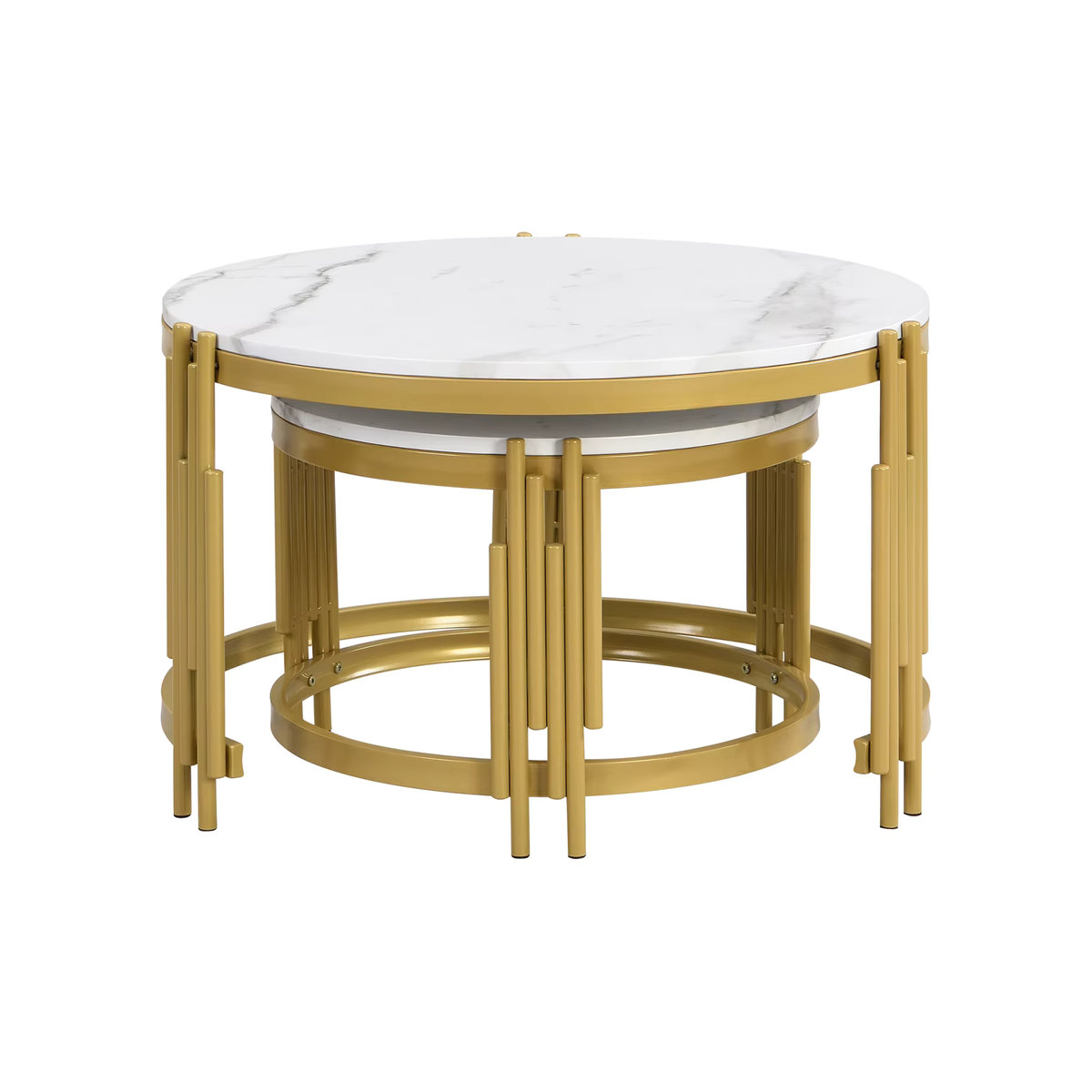 Comanlai Modulares Couchtisch-Set in Marmoroptik mit goldenem Metallrahmen, runde Beistelltische in Weiß und Gold für dein Wohnzimmer - Bild 5