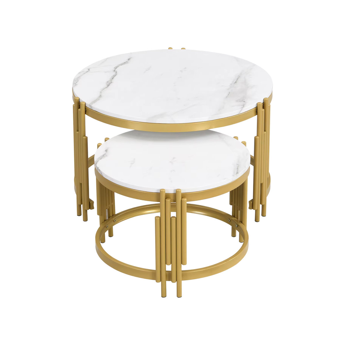 Comanlai Modulares Couchtisch-Set in Marmoroptik mit goldenem Metallrahmen, runde Beistelltische in Weiß und Gold für dein Wohnzimmer - Bild 6