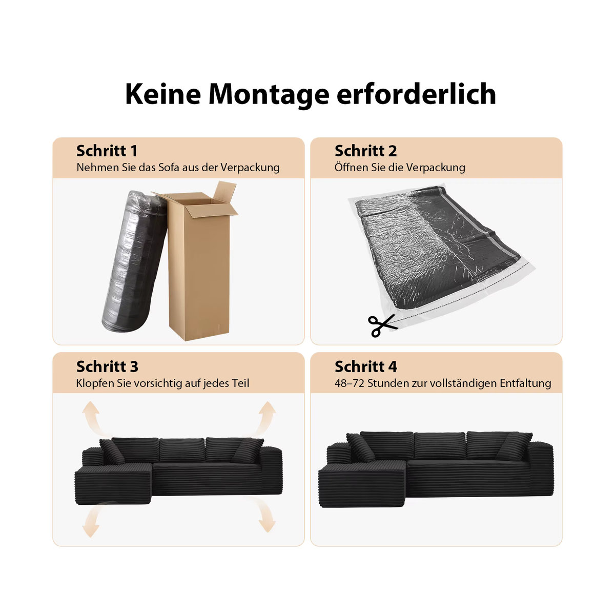 COMHOMA Modulares L-förmiges Sofa aus Cordstoff mit Chaiselongue für dein Wohnzimmer in Grau oder Schwarz - Bild 5