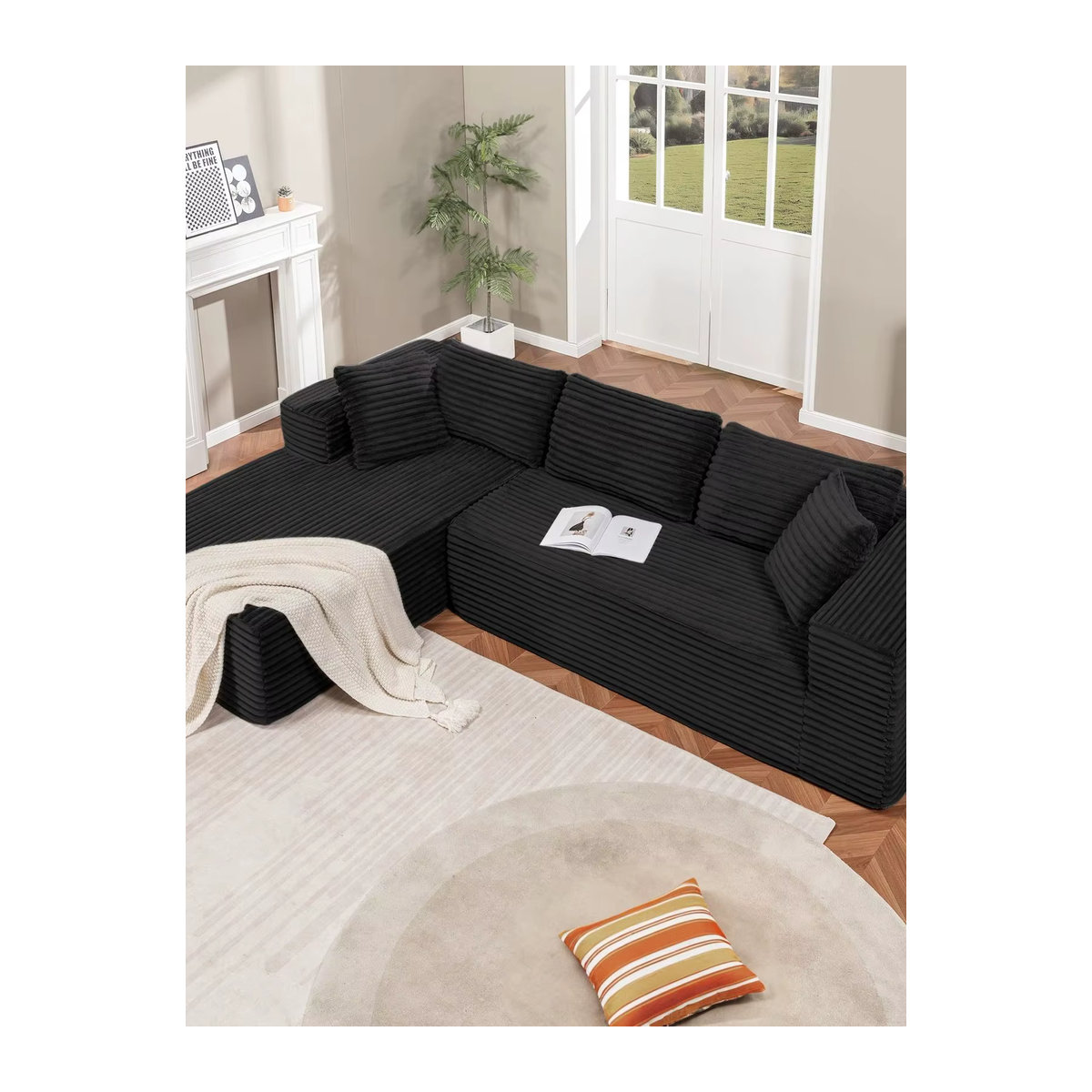 COMHOMA Modulares L-förmiges Sofa aus Cordstoff mit Chaiselongue für dein Wohnzimmer in Grau oder Schwarz - Bild 7